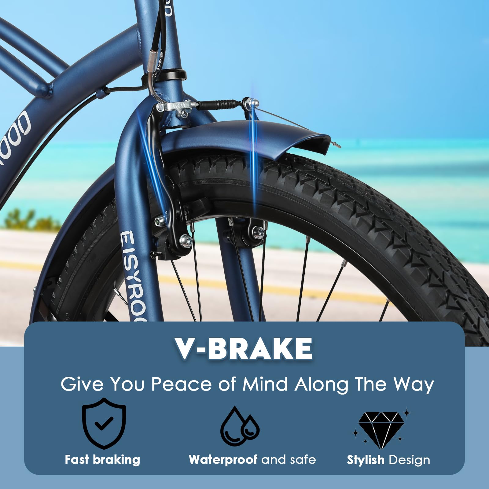 26 Inch Women's Beach Cruiser Bike - 7 Speed Hybrid Bicycle for Women & Men, Lightweight Frame with Anti-Skid Tires, Easy Assembly - Perfect for Coastal Rides, City Commuting & Leisure Cycling