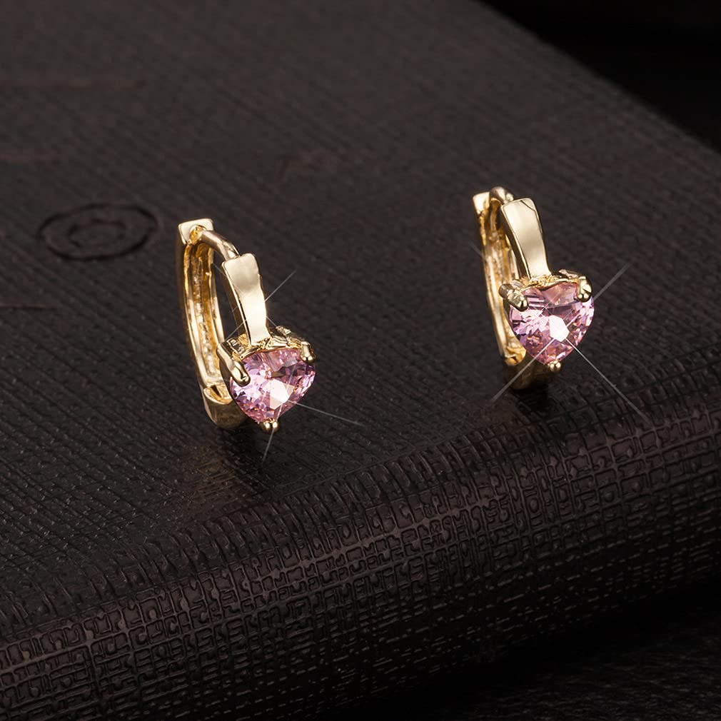 14K Gold Plated Heart Cubic Zirconia Huggie Hoop Earrings for Women - Small Round Cuff Earrings for Birthday Gifts, Anniversary & Valentine's Day - Perfect for Date Night, Parties & Everyday Wear