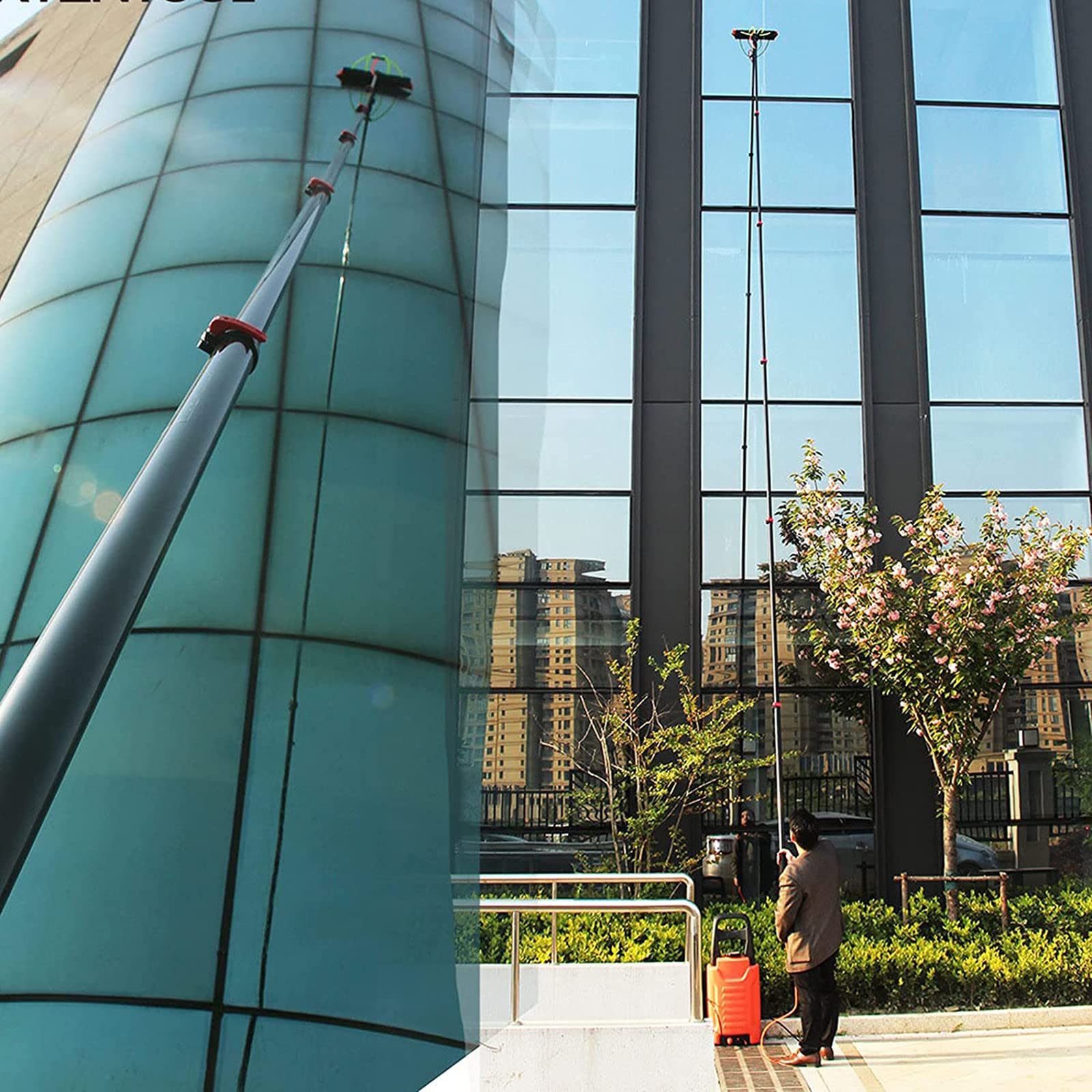 **Water Fed Cleaning System - Telescopic Window Cleaner with Brush & 18FT Pole for Glass Cleaning - Perfect for High Windows, Balconies, and Hard-to-Reach Areas**