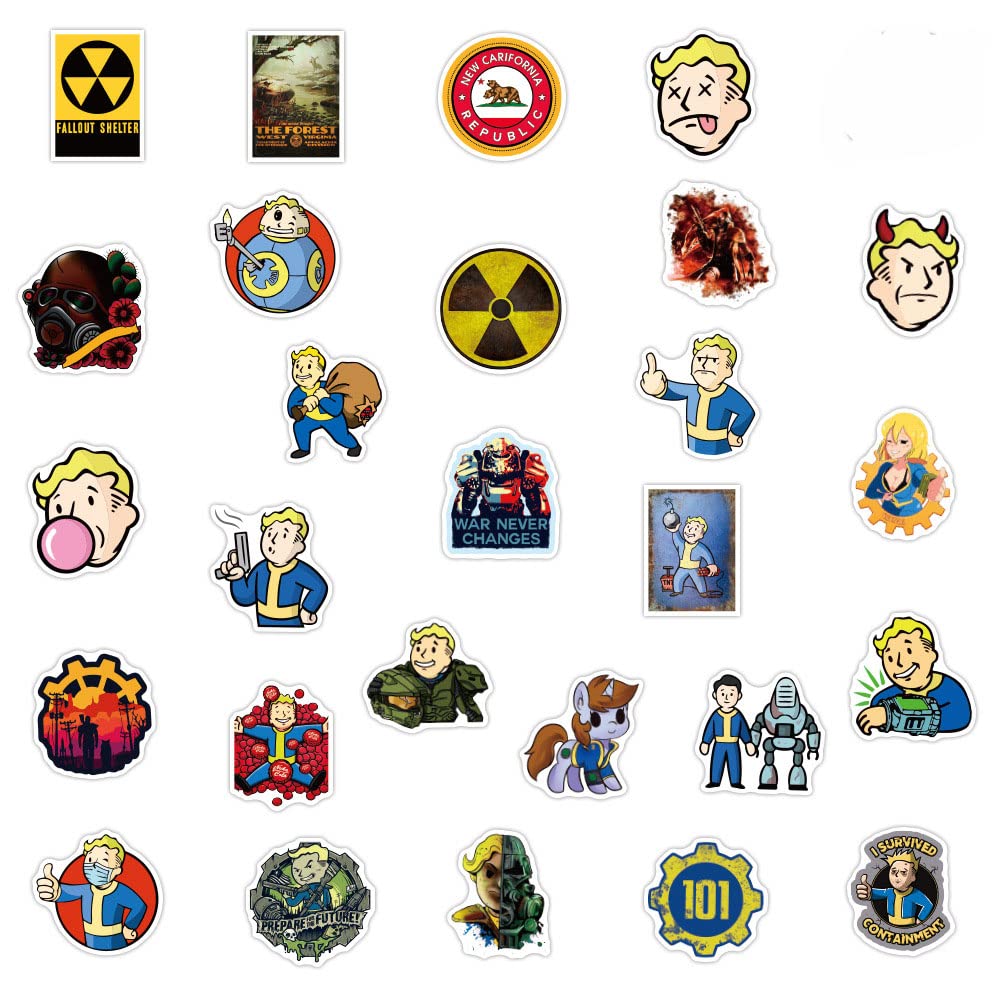 50Pcs Fallout Themed Vinyl Stickers - Waterproof Decals for Laptop, Water Bottle, Suitcase, Fridge & More | Perfect for Gaming Fans, Birthday Party Favors & Kids Room Decor