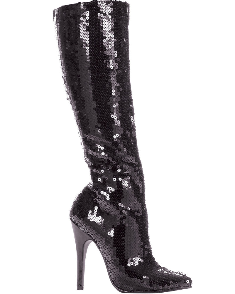 Vintage 70s Black Metallic Sequin Women's Boots - Retro Disco Party Shoes for Women, Nightclub Dancing & 70s Theme Costume Outfits