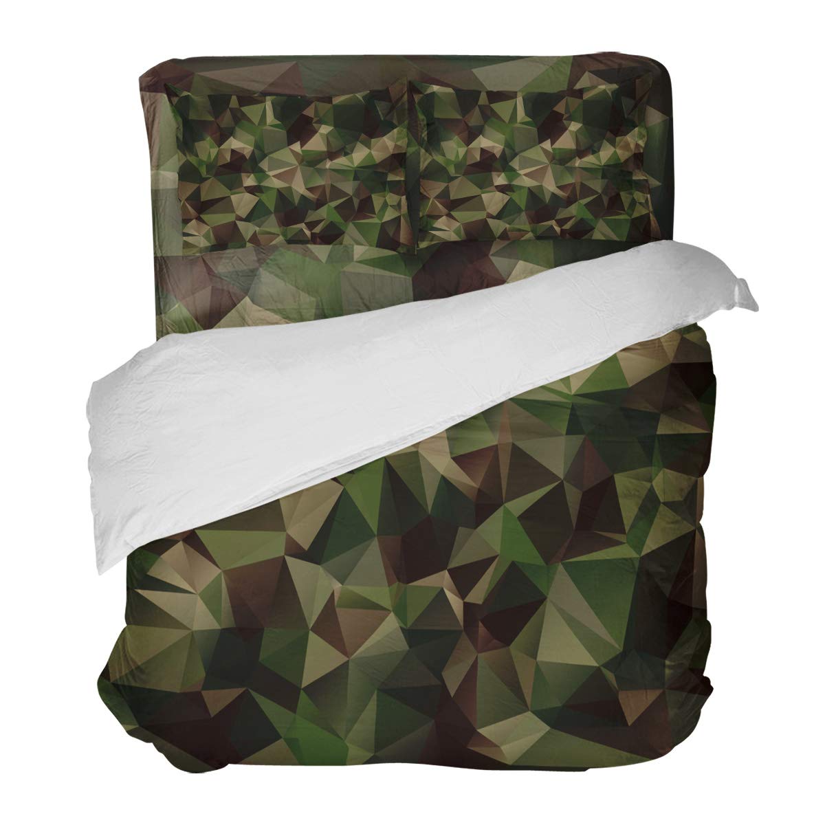 LOVE HOME DAY Geometric Camouflage Pattern Bedding Set - Army Green Ultra Soft 4-Piece Duvet Cover with 2 Pillow Shams | Perfect for Military Themed Bedrooms, Guest Rooms & Cozy Home Decor