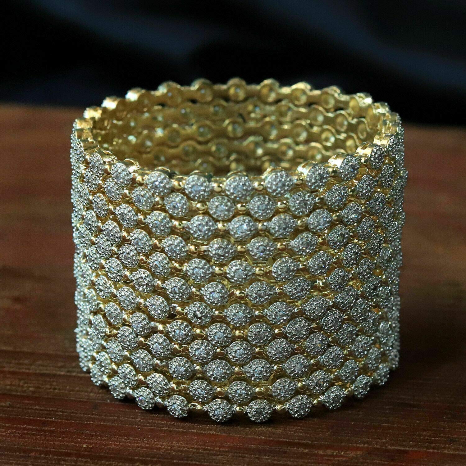 12 Pcs Gold Plated American Diamond Zircon Bangle Bracelets Set for Women - Traditional Indian Bollywood Bridal Wedding Jewelry - Perfect for Weddings, Parties & Special Occasions