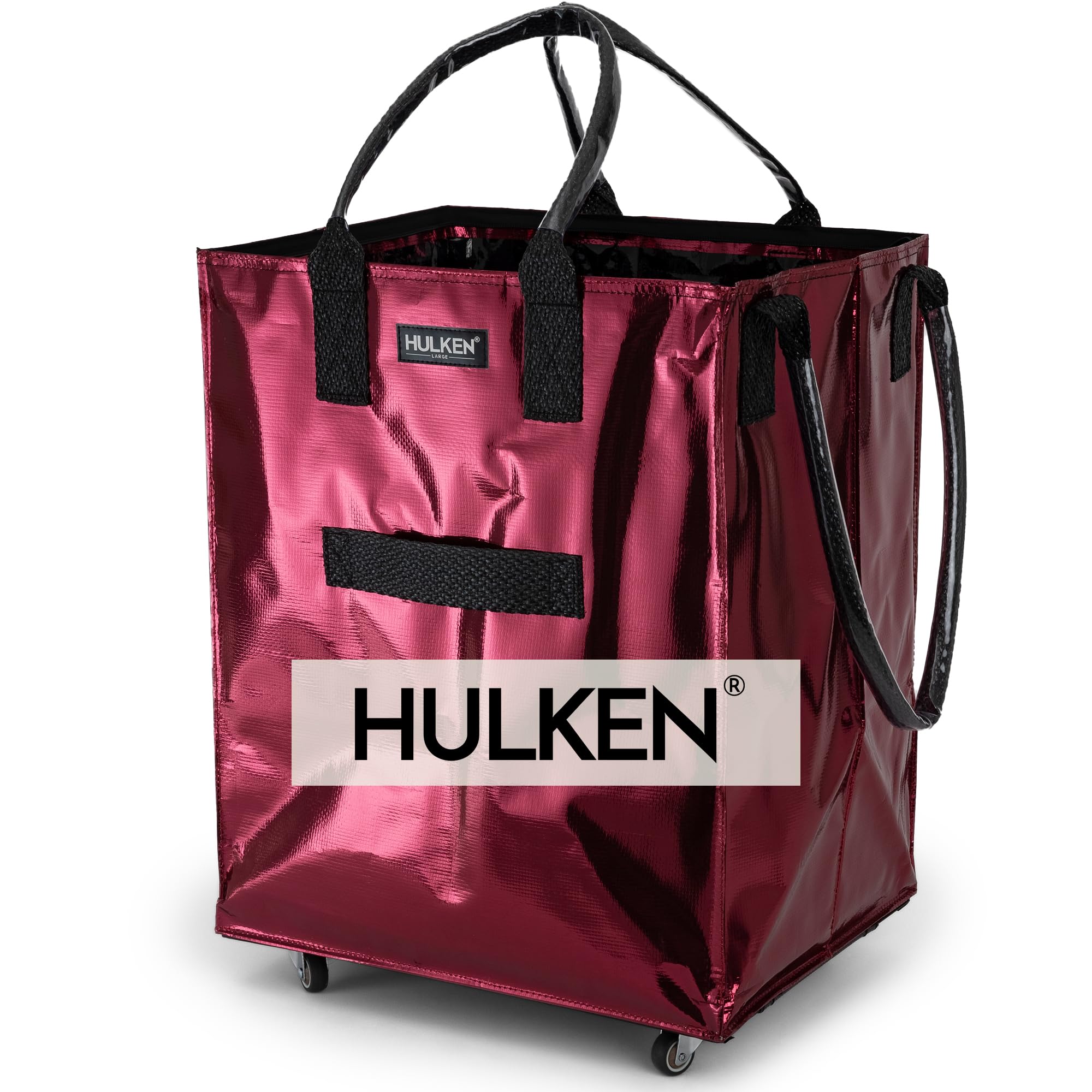 Large Cosmic Red Reusable Grocery Bag with Wheels - Heavy Duty Shopping Trolley & Rolling Tote with Zipper Closure - Lightweight Foldable Design Holds 66 lbs - Unbreakable Handles - Perfect for Supermarket, Farmers Market & Travel