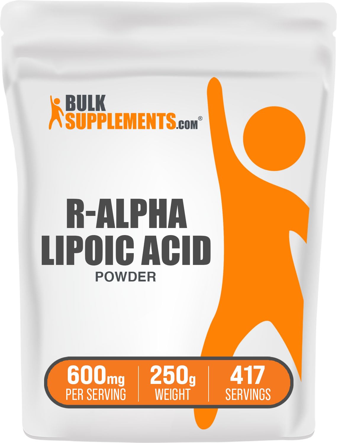 BulkSupplements.com R-Alpha Lipoic Acid Powder 600mg - Premium R-ALA Antioxidant Supplement, Gluten Free, 250g (8.8 oz) - Supports Energy Metabolism & Cellular Health - Perfect for Daily Wellness & Anti-Aging Routine
