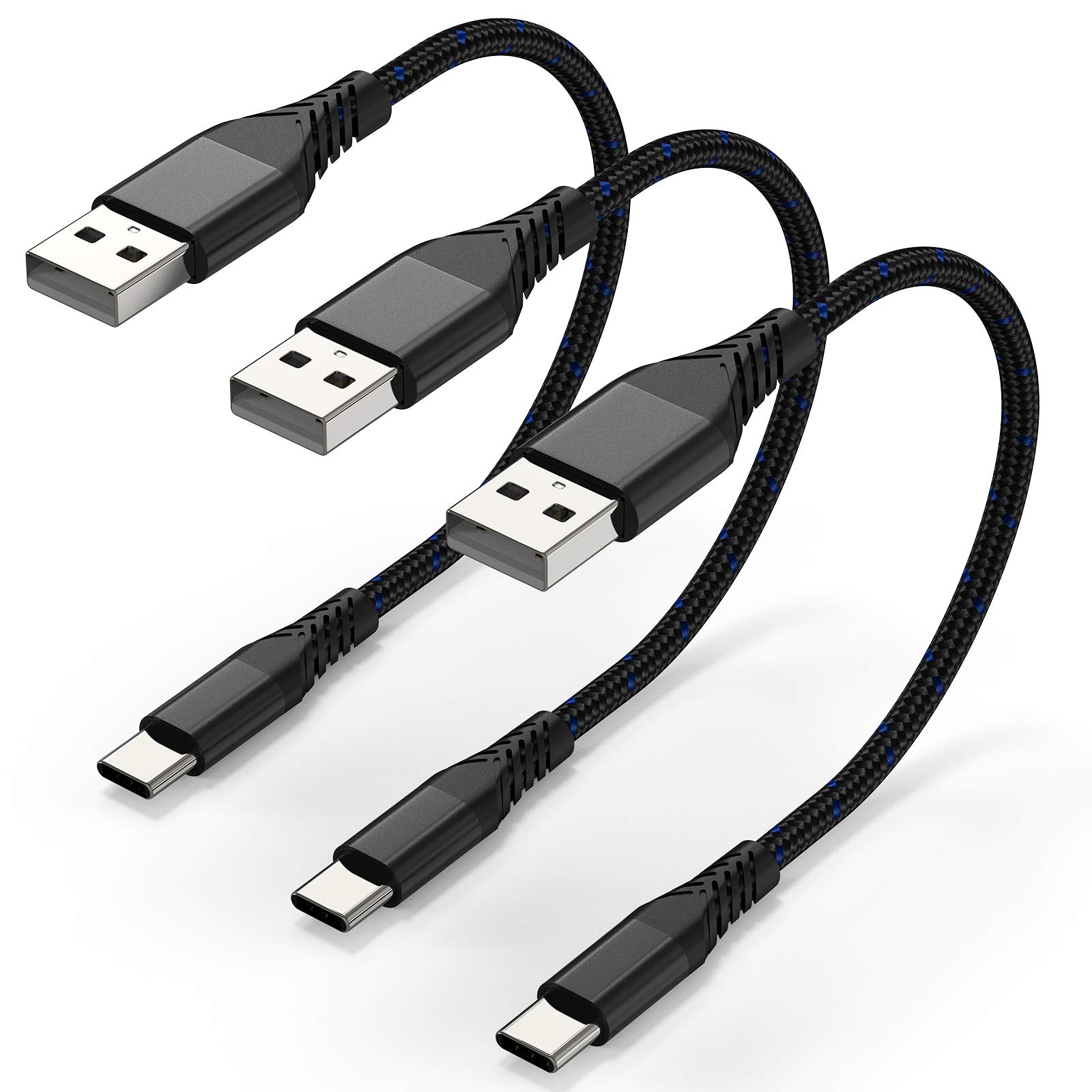 6 Inch USB-C Charging Cable Short - 3 Pack Braided USB A to USB C Fast Charging Cord - Compatible with Samsung Galaxy S22 Ultra/Note 20/A21, LG V30/V40, Pixel 6 - Perfect for Charging Stations, Home, Office & Travel
