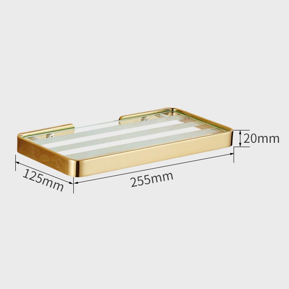 Multifunctional Wall Mounted Shelf - Tempered Glass Bathroom Organizer with Copper Frame for Cosmetic Storage (Gold, 255x125x20mm) - Perfect for Small Space Organization in Bathroom, Bedroom or Kitchen