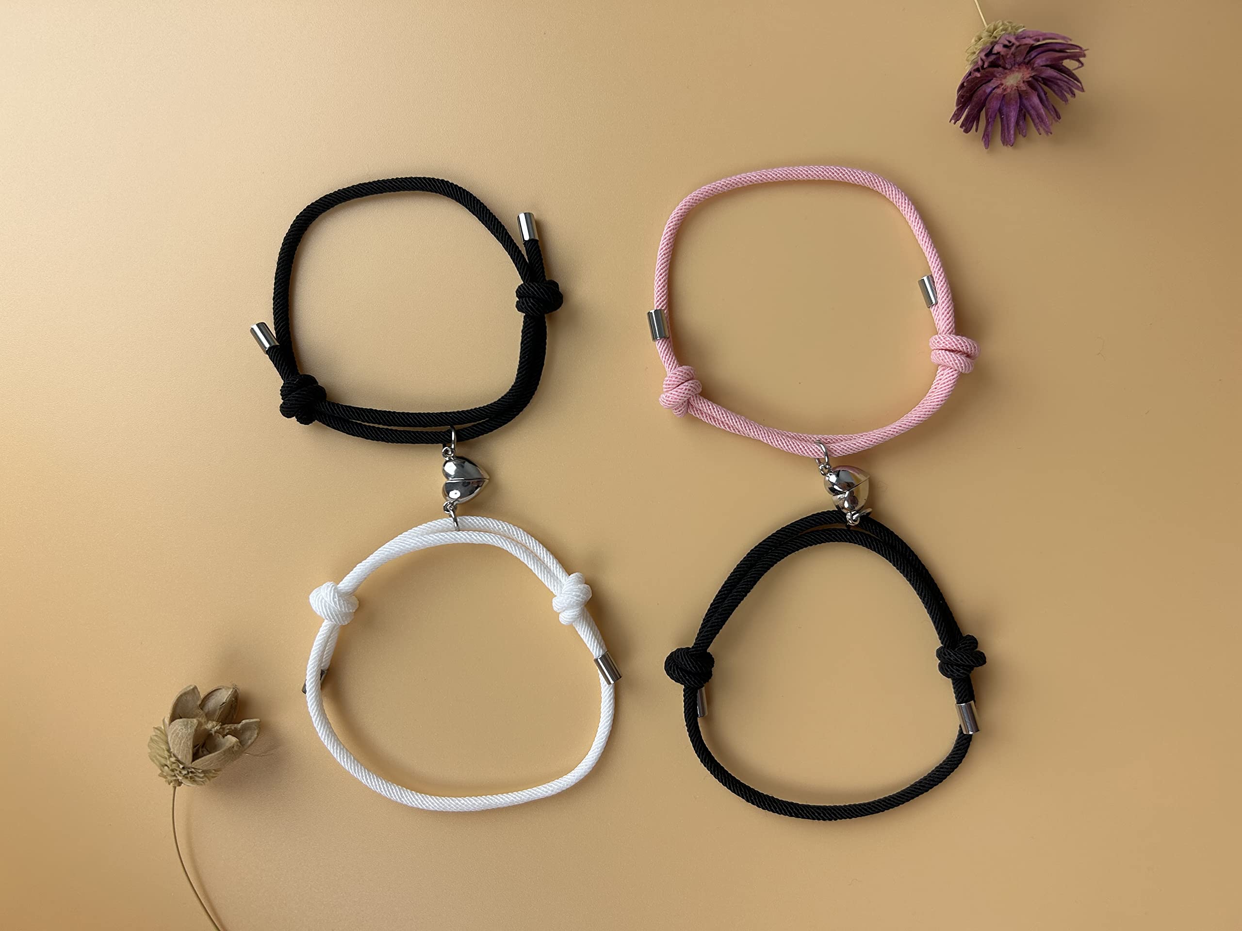 2pcs Magnetic Couple Bracelets - Love Heart Matching Rope Bracelets for Couples, Boyfriend & Girlfriend Gifts - Magnetic Attraction Friendship Bracelets for Women & Men - Perfect for Anniversaries, Valentine's Day & Romantic Dates
