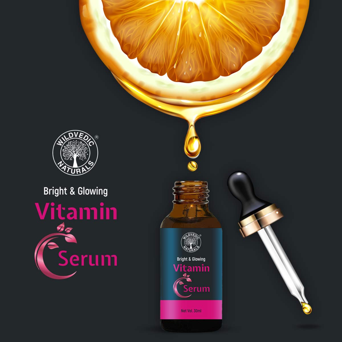Wildvedic Naturals Vitamin C Face Serum for Glowing Skin - Brightening, Depigmentation & Repair Treatment - 30ml for Women & Men with Oily Skin - Perfect for Daily Skincare Routine & Nighttime Regimen