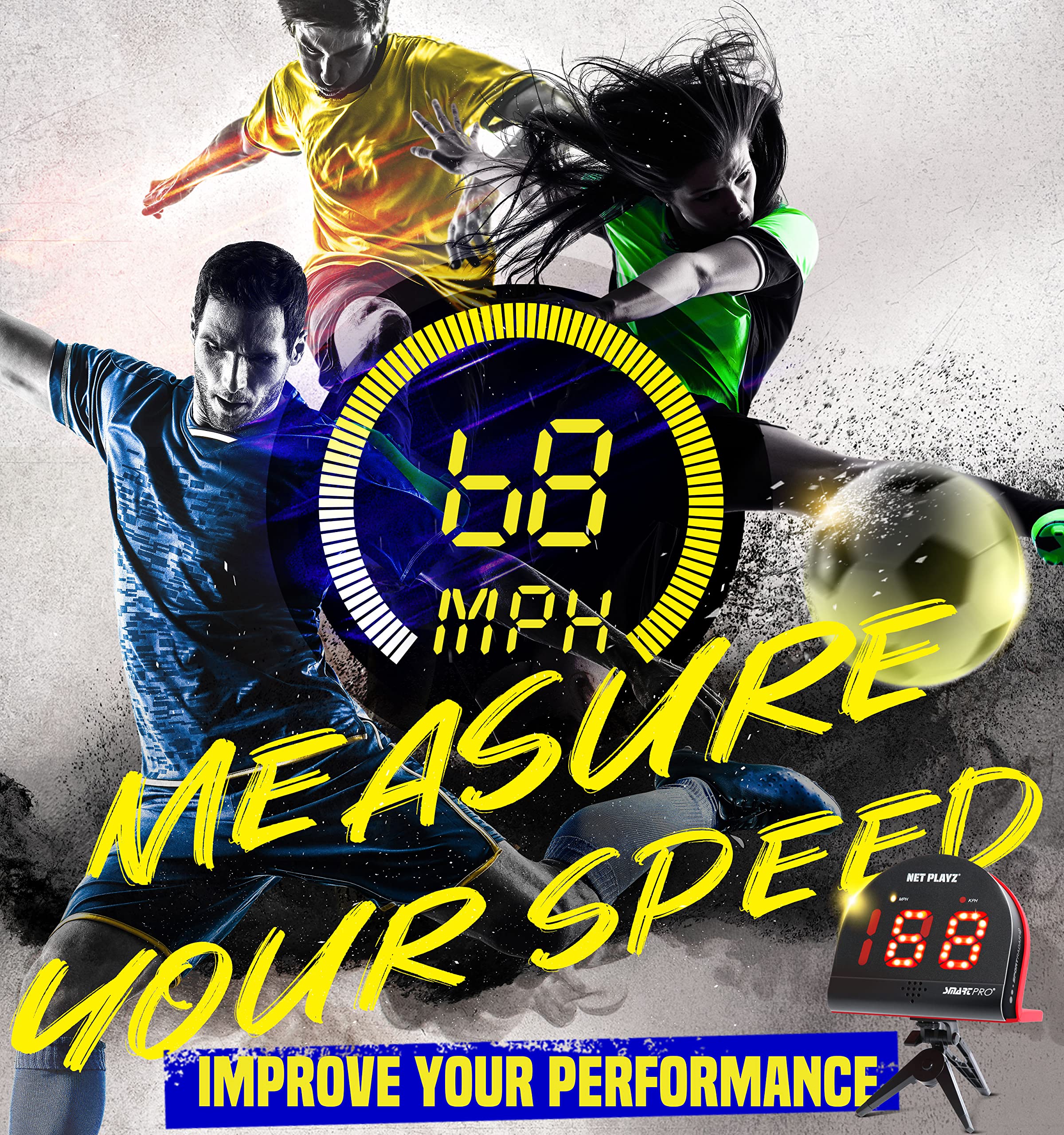 NET-PLAYZ Soccer Speed Radar Gun - Hands-Free Shot Power Detector for Training & Practice | Measure Kick Velocity, Improve Accuracy | Perfect Soccer Gifts for Players & Coaches | Ideal for Backyard Drills, Team Practices & Skill Development