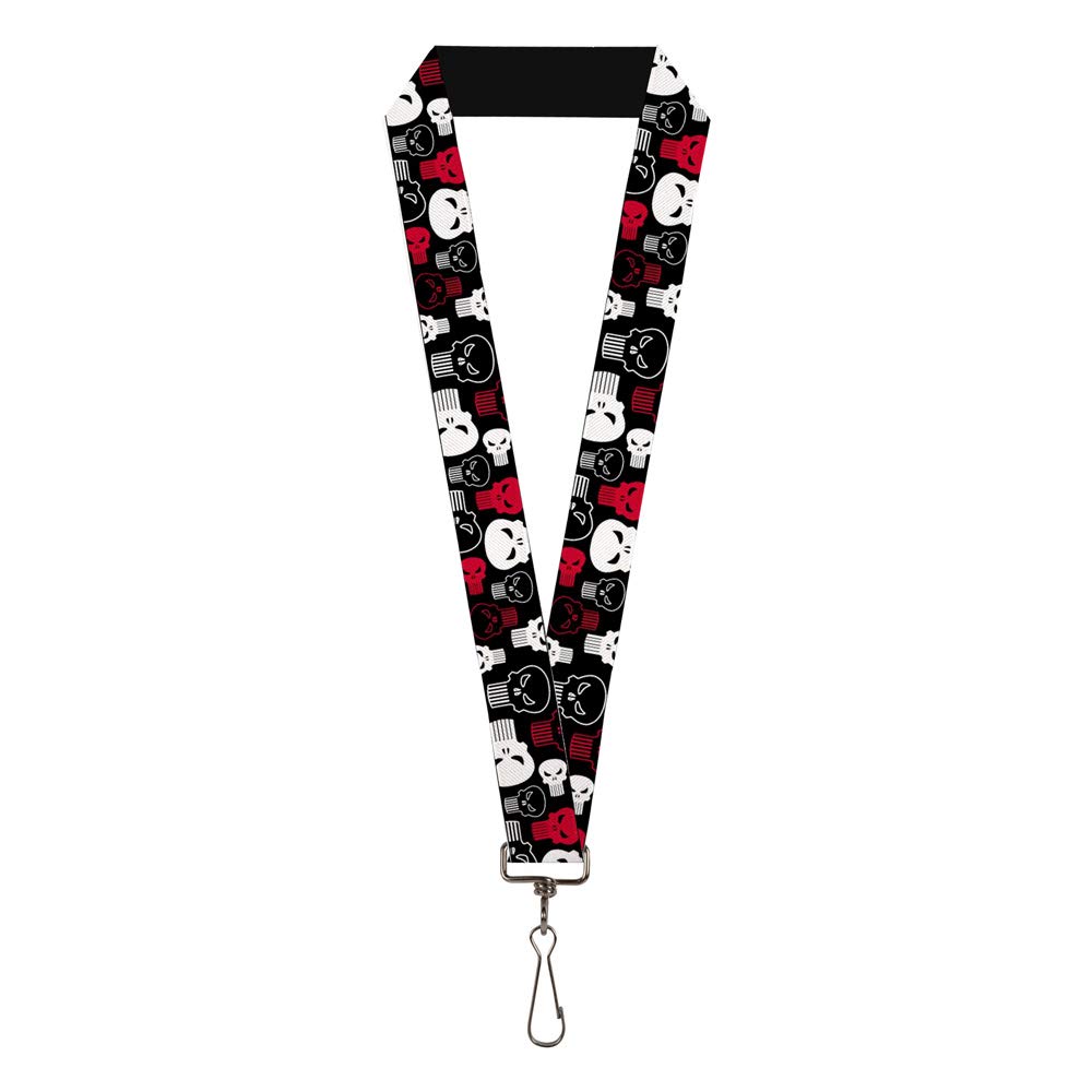 Punisher Logo Lanyard - 5 Pack Black White Red Collage Design | ID Badge Holder, Keychain, Event Pass for Work, School, Conventions
