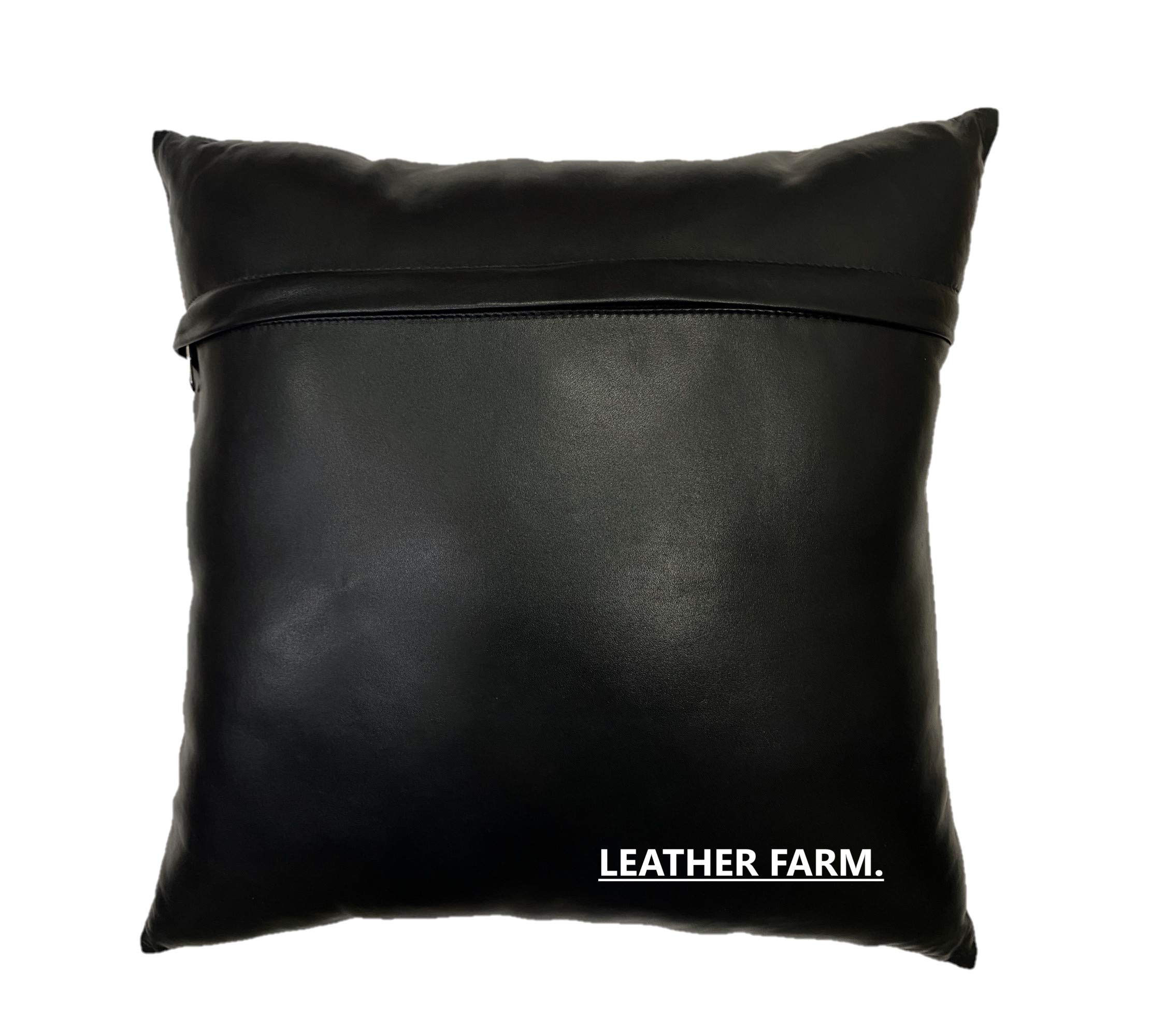 LEATHER FARM Black & Red Chess Lambskin Leather Cushion Pillow Cover - 20x20 Inches (Set of 2) - Luxury Home Decor for Sofa, Bed & Office - Perfect for Living Room, Bedroom & Study