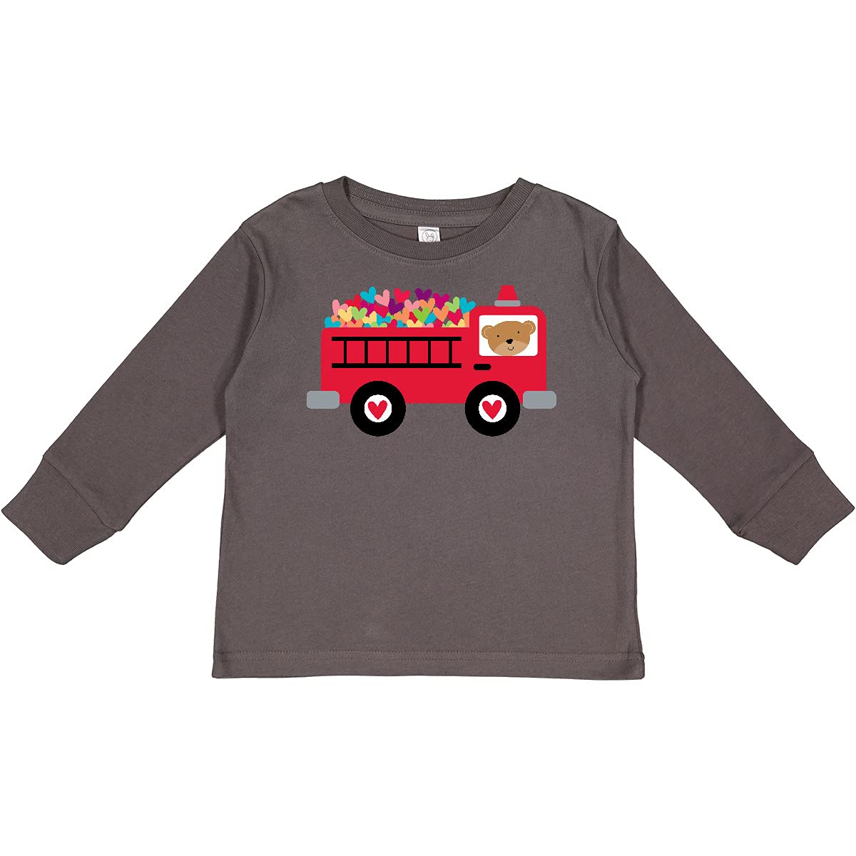 Valentine's Day Fire Truck Heart Bear Toddler Long Sleeve T-Shirt - Cute Casual Outfit for Boys Girls Toddler Birthday Christmas Gift