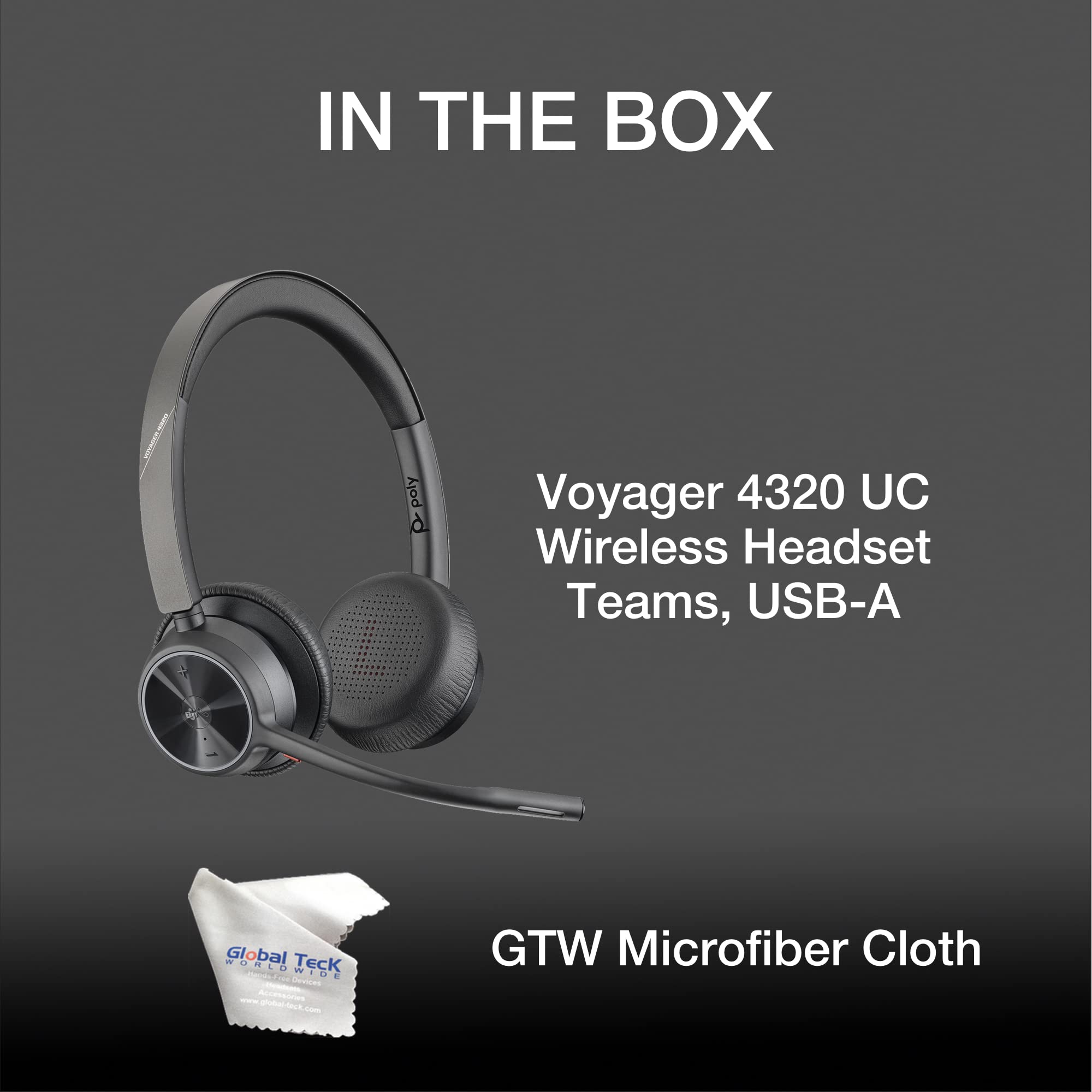 Poly Voyager 4320 UC Wireless Bluetooth Headset with USB-A (Teams Certified) - Noise Cancelling Office Headphones for PC, Mac, Desk Phone - Compatible with Zoom, RingCentral, Microsoft Teams - Perfect for Remote Work, Call Centers & Video Conferencing