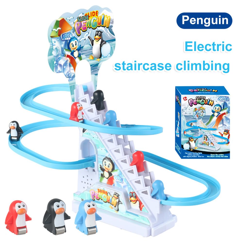 9-Pack Electric Penguin Stair Climbing Toys with LED Lights & Music - Montessori Educational Toys, Bath Toys for Babies & Toddlers - Perfect Birthday Gift for Kids (Ideal for Bathtime Play, Early Learning & Sensory Development)