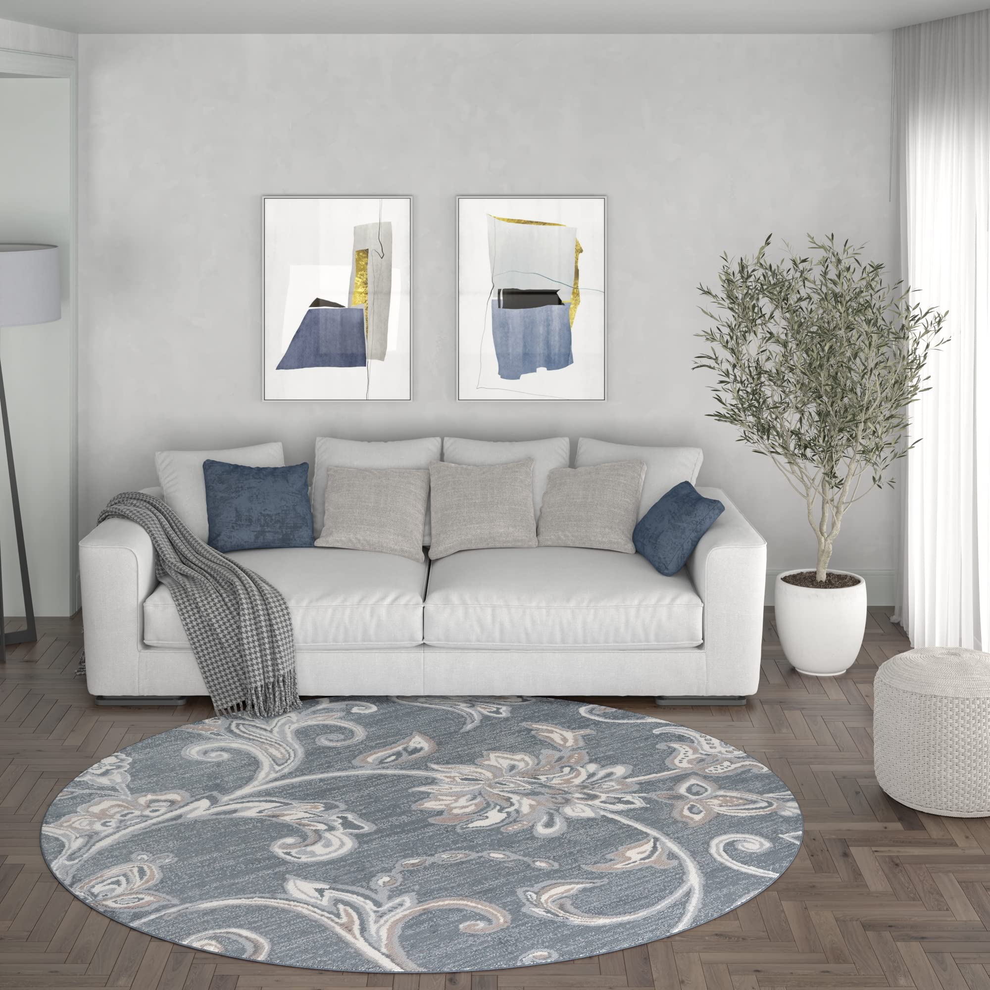 Dark Gray Modern Large 8ft Round Area Rug - Soft Contemporary Carpet for Living Room, Bedroom, Dining Room, Kitchen & Entryway - Perfect for Home Decor, Family Gatherings and Cozy Spaces