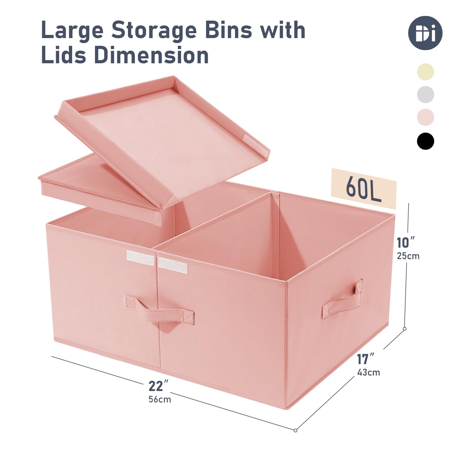 DIMJ 57 Quart Foldable Storage Bins with Lids - Closet Organizers for Bedroom, Office & Nursery | Space-Saving Storage Boxes for Clothes, Blankets & Toys | Stackable Shelving Bins in Pink (Great for Home Organization & Small Space Storage)