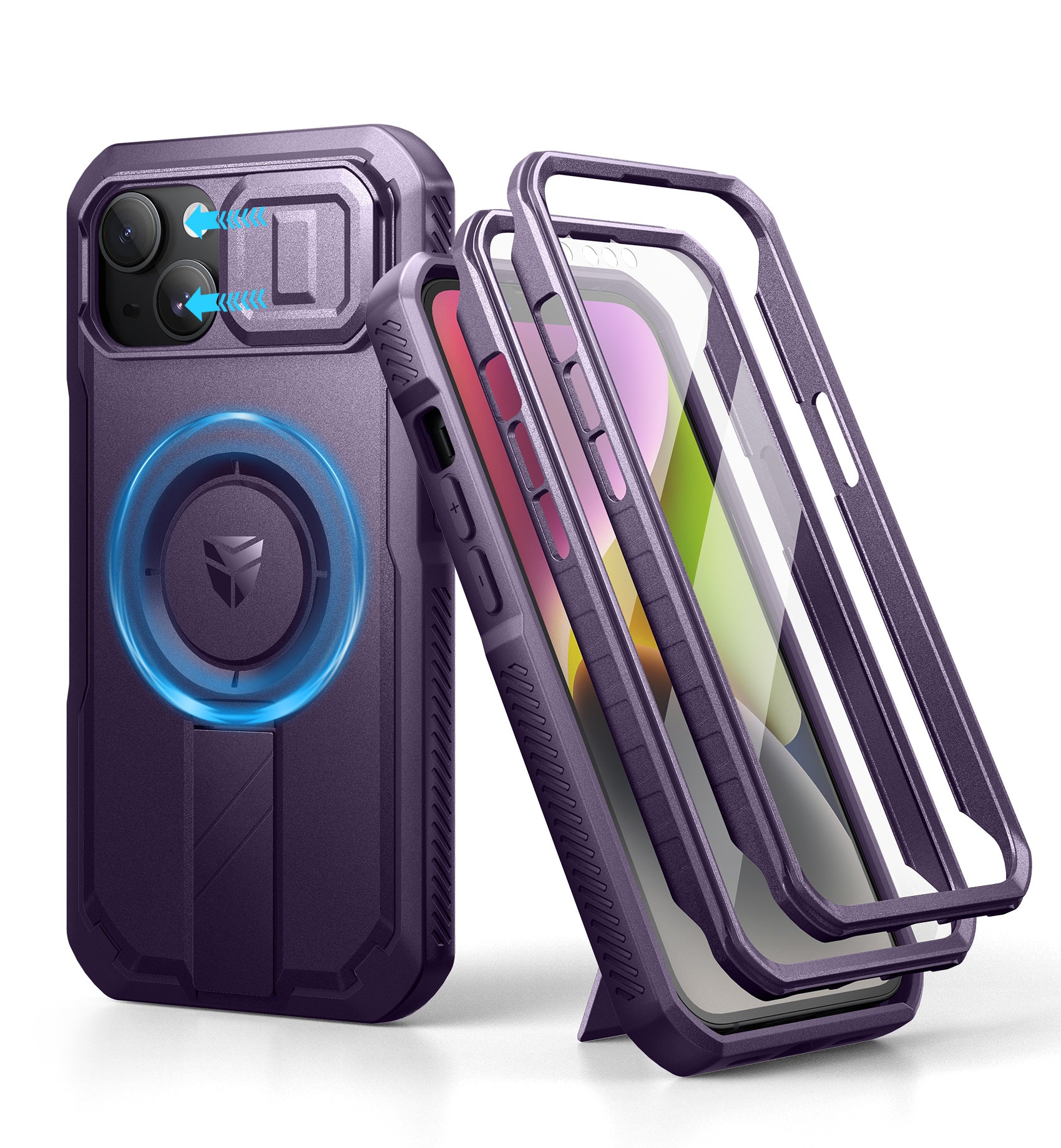 Dexnor Rugged iPhone 13/14 Case with Built-in Screen Protector, Slide Camera Cover & 360° MagSafe - Shockproof Protective Cover for Outdoor, Travel & Daily Use