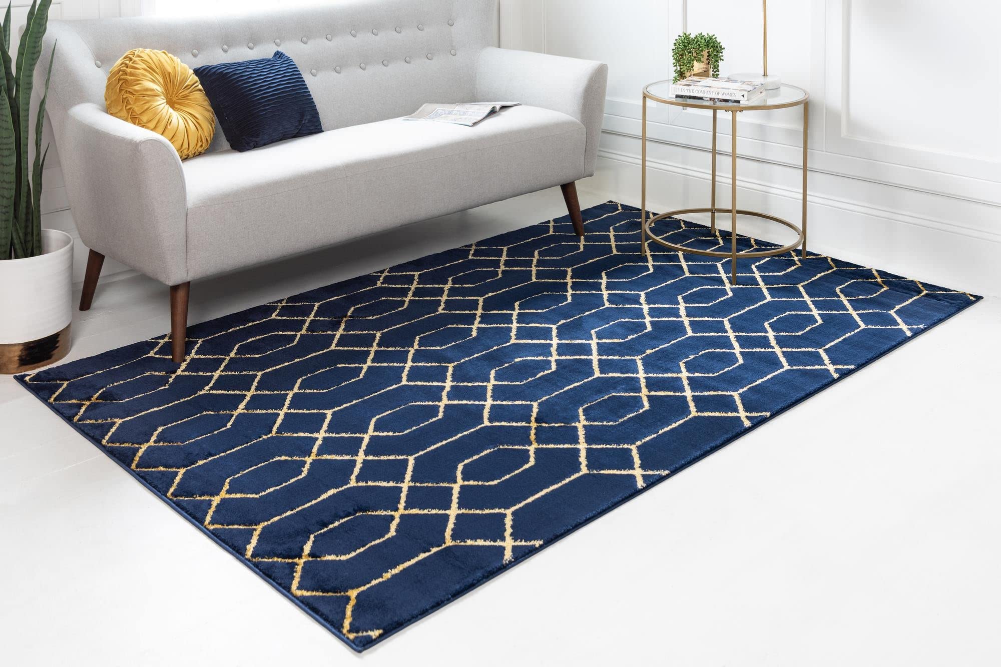 Unique Loom Marilyn Monroe Glam Collection Trellis Pattern Area Rug - 7' x 10' Rectangle Navy Blue & Gold - Perfect for Living Room, Bedroom or Office Decor