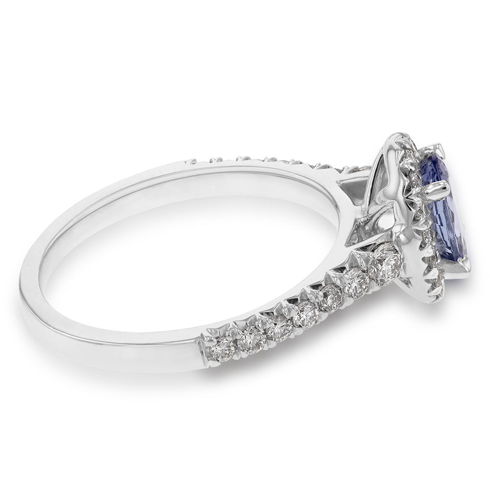 9ct White Gold Tanzanite and Diamond Oval Halo Ring for Women - Elegant Engagement & Wedding Jewelry Gift for Her