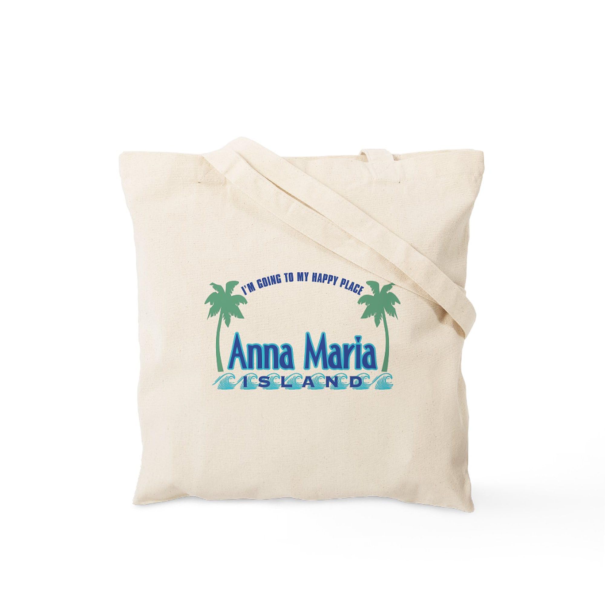 Anna Maria Island Happy Place Tote Bag - Natural Canvas Reusable Shopping Bag for Beach, Groceries & Daily Use | Eco-Friendly Carryall for Women & Men