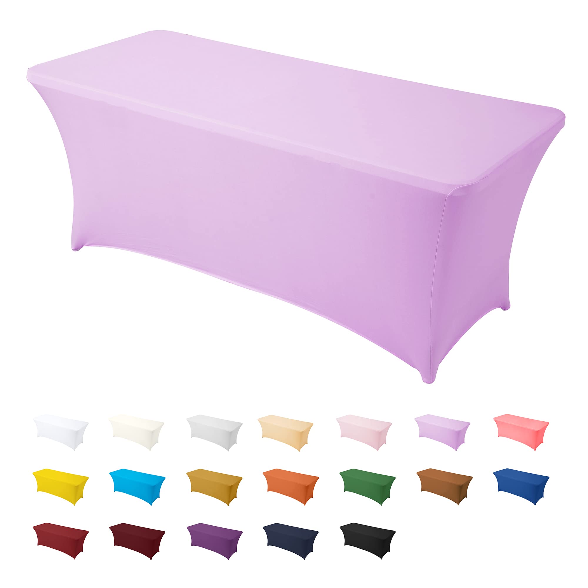 6ft Lavender Spandex Table Cover - Stretch Fitted Tablecloth for Rectangular Patio Tables | Universal Party, Wedding, Birthday, Banquet & Vendor Table Cover | Perfect for Outdoor Events, Catering & Trade Shows
