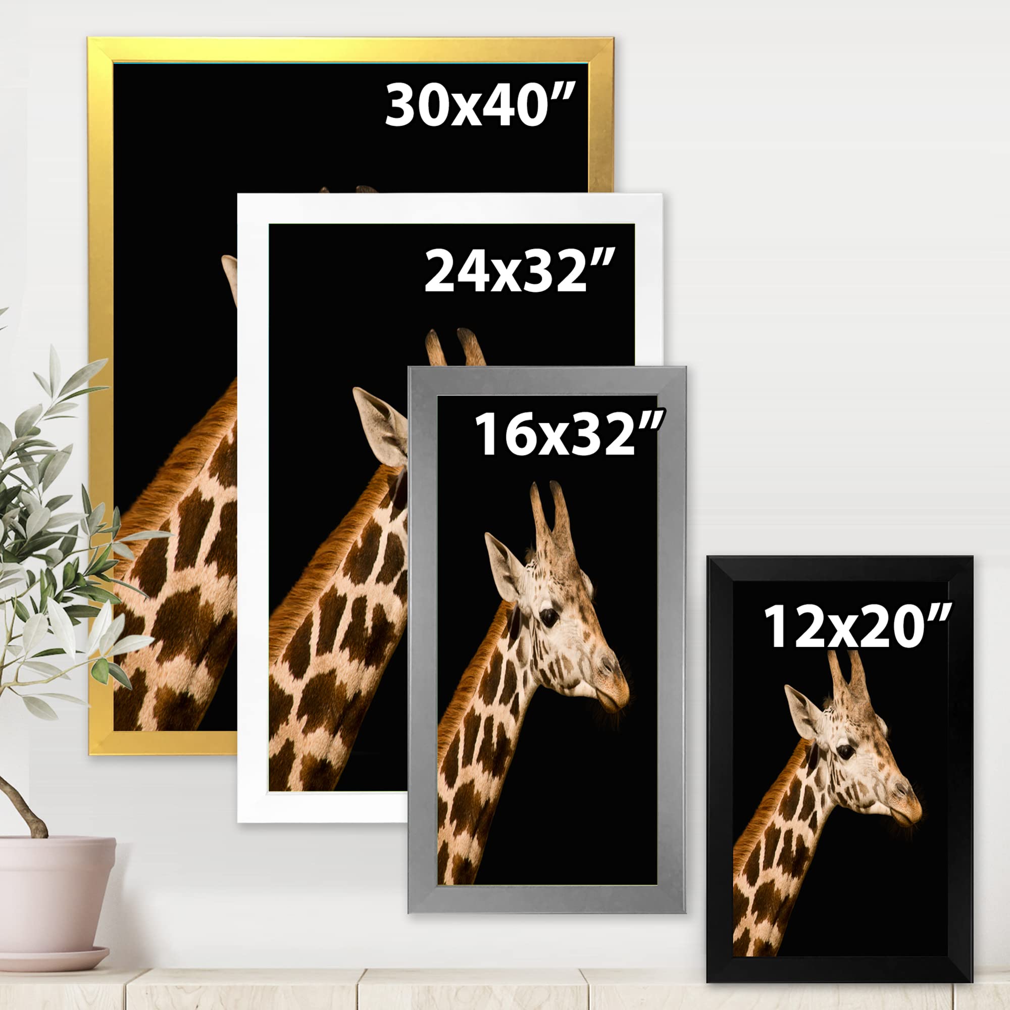 DesignQ Close-Up Portrait of a Giraffe IV - Farmhouse Framed Wall Art Decor for Living Room, Bedroom & Office - Rustic Animal Photography Print for Home & Office Decoration