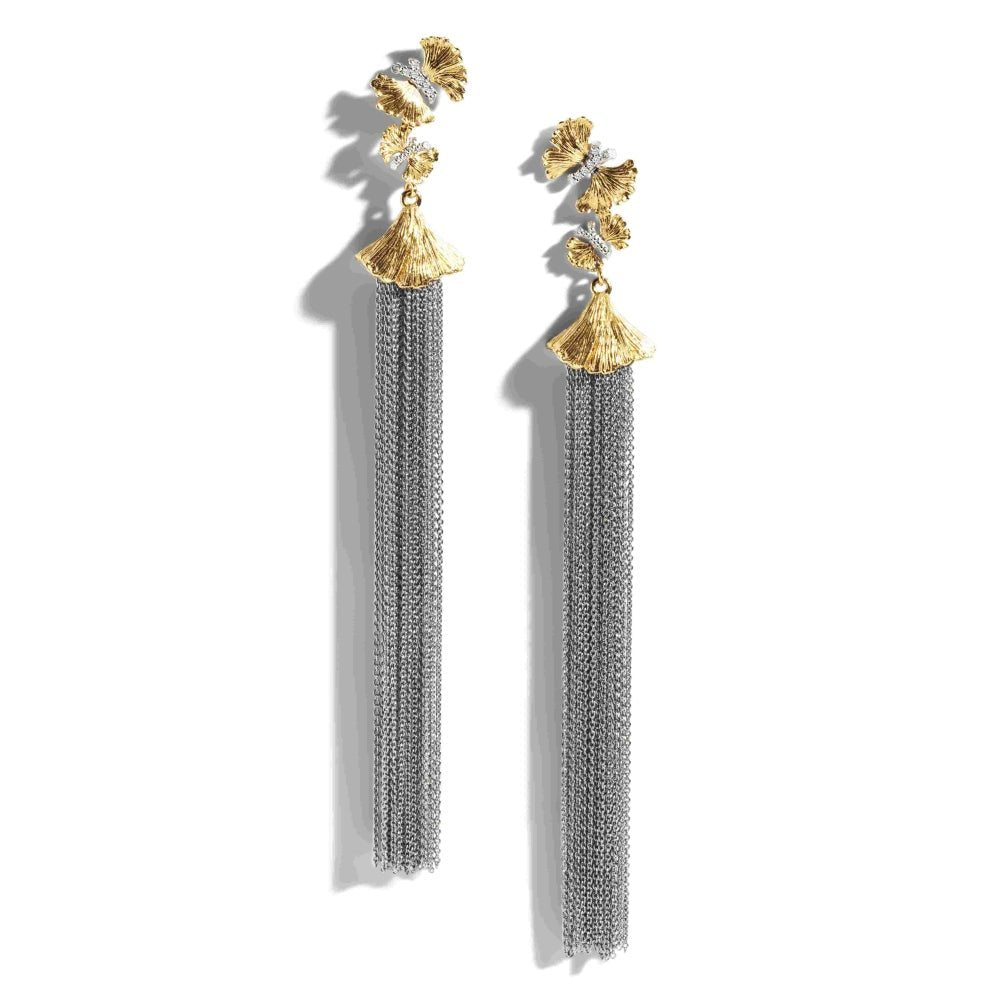 Elegant Butterfly Ginkgo Leaf Tassel Earrings with Diamond Accents - Perfect for Weddings, Parties & Special Occasions