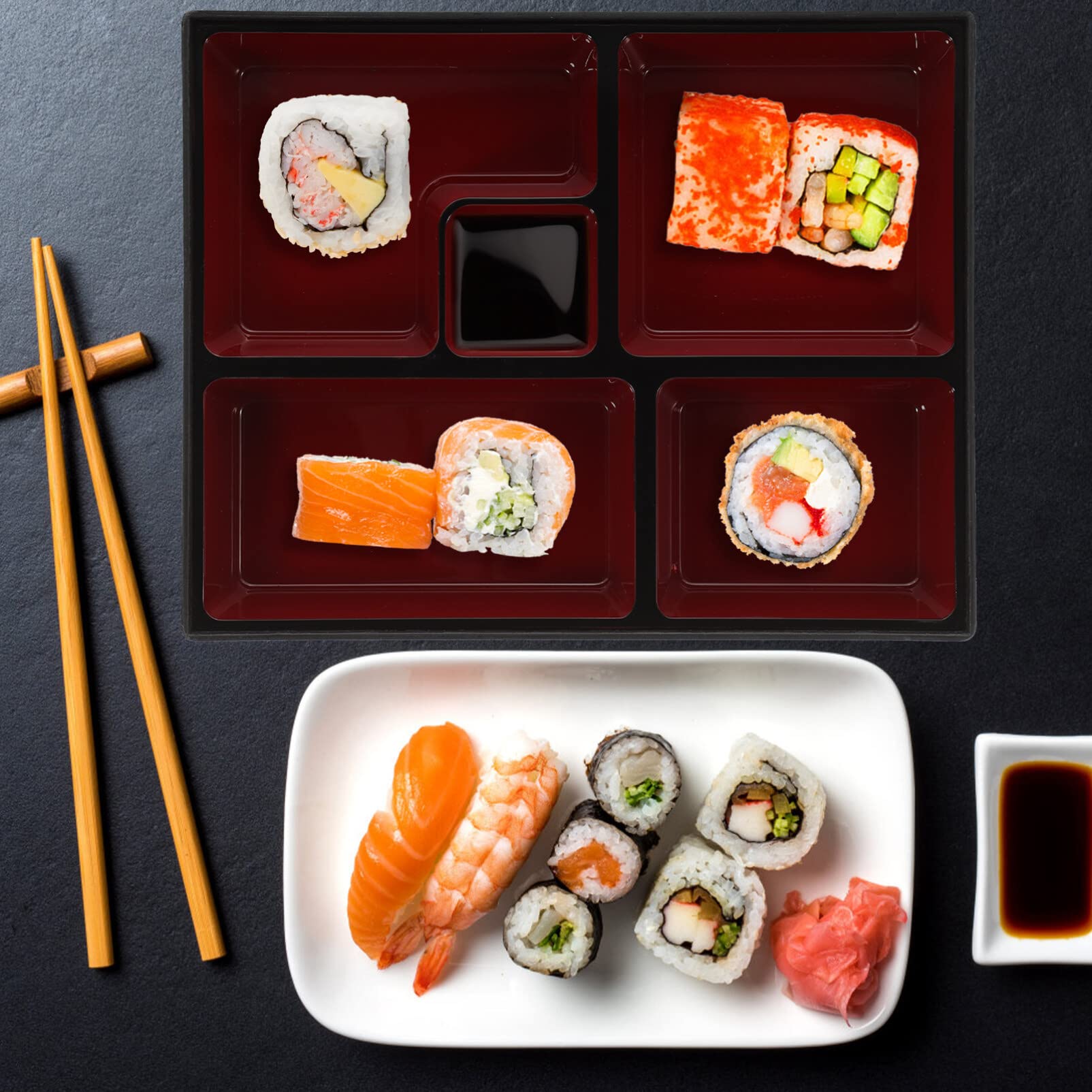 Japanese Bento Box with Lid - Traditional Sushi Tray & Food Storage Container for Home, Office & Restaurant Use - Perfect for Meal Prep, Lunch Carrying & Food Organization