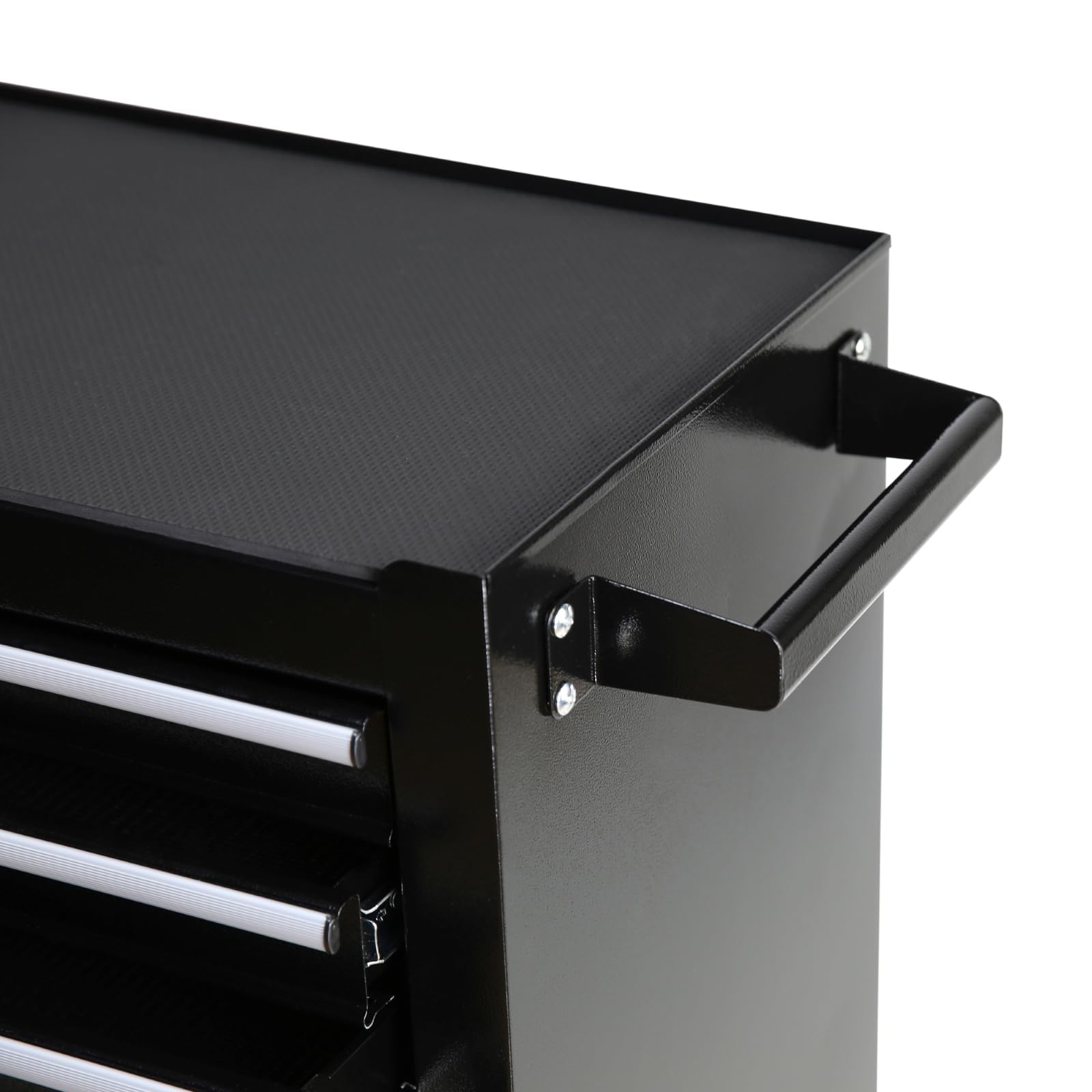 HMFULE 7-Drawer Rolling Tool Chest with Locking System & Drawer Liners - Heavy Duty Mobile Tool Cart for Garage, Workshop, Warehouse & Auto Repair - Black Tool Organizer with Top Cushion & Wheels