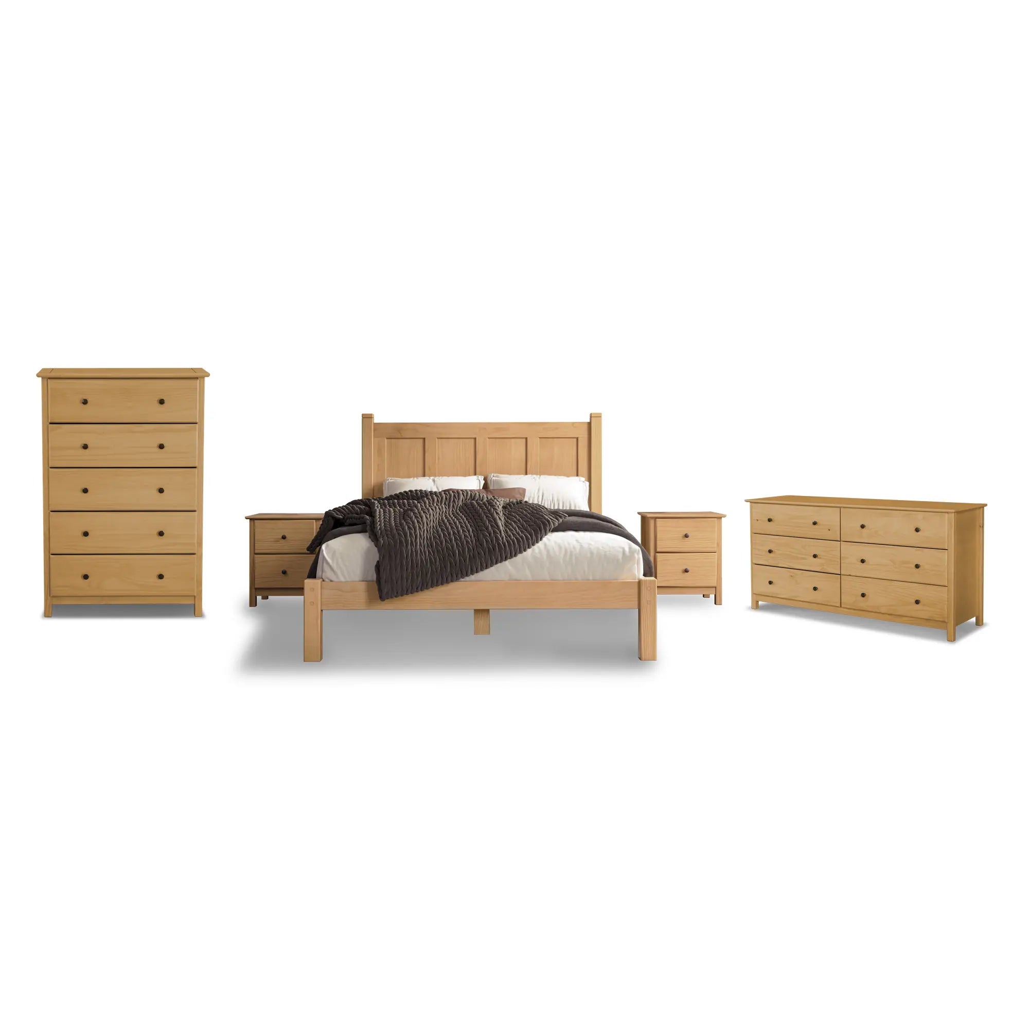 5-Piece Shaker Bedroom Set - Queen Size Bed, Nightstand, Dresser & Mirror - Classic Wooden Furniture for Cozy Home Decor