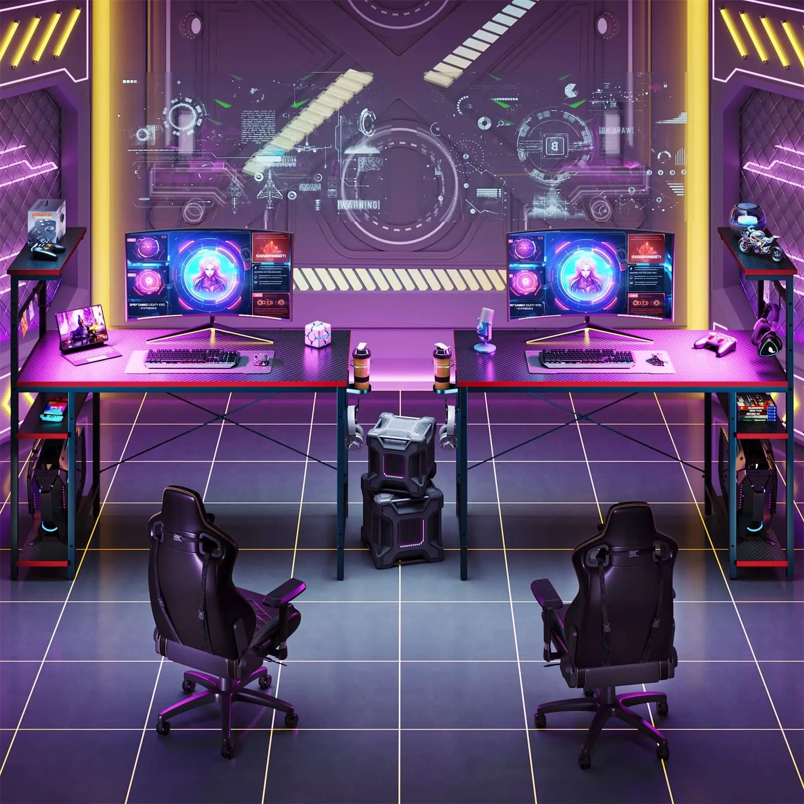 Bestier 44 Inch LED Gaming Desk with RGB Lights - Ergonomic Computer Desk for Home Office, Streaming Setup & Esports Gaming