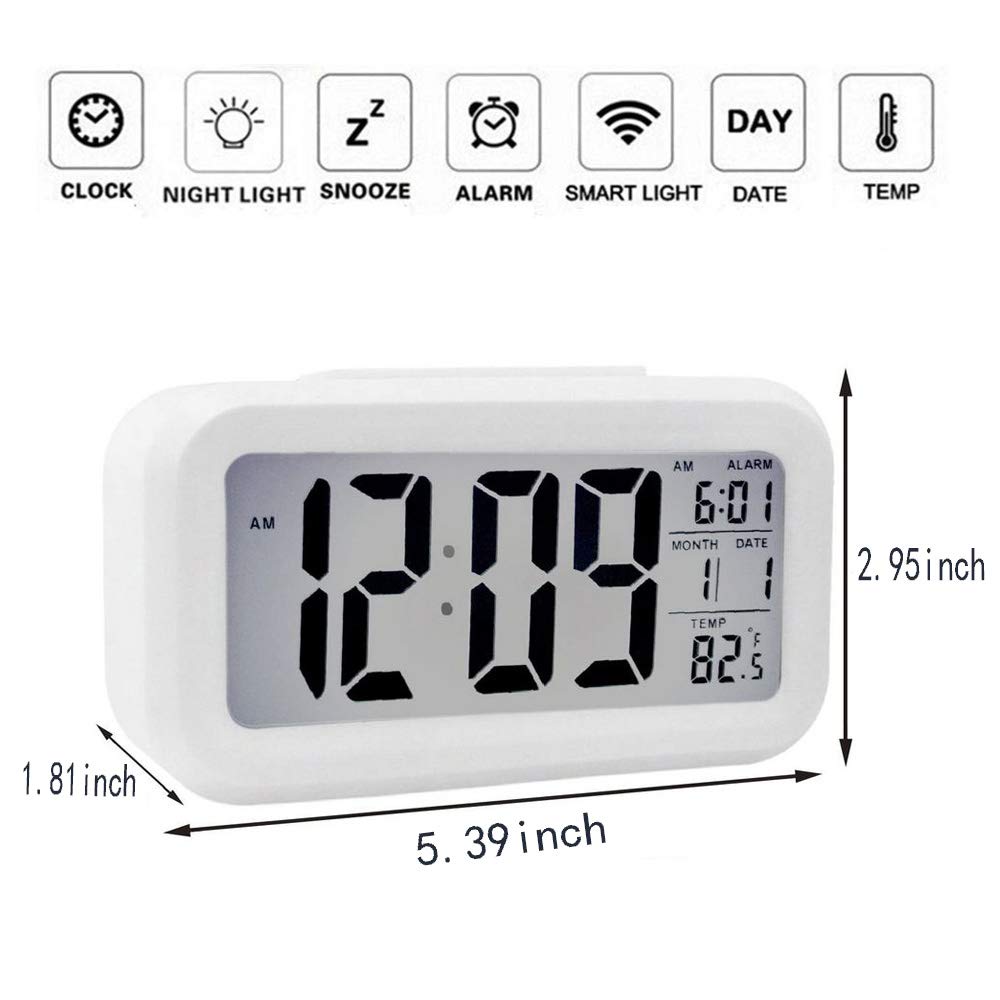Digital Alarm Clock with LCD Display - 12/24H Time, Temperature, Snooze & Sleep Timer - White Electric Bedside Clock for Bedroom | Perfect for Nightstands, Home Office & Dorm Rooms