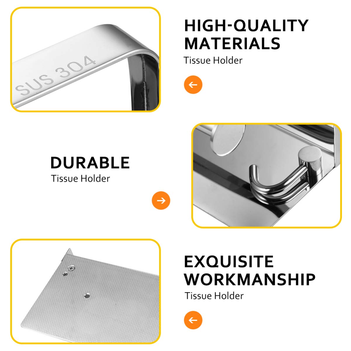 Stainless Steel Wall-Mounted Paper Towel Holder & Bathroom Organizer - Multi-Purpose Tissue Dispenser, Phone Shelf & Keychain Rack for Kitchen, Bathroom & Office Organization
