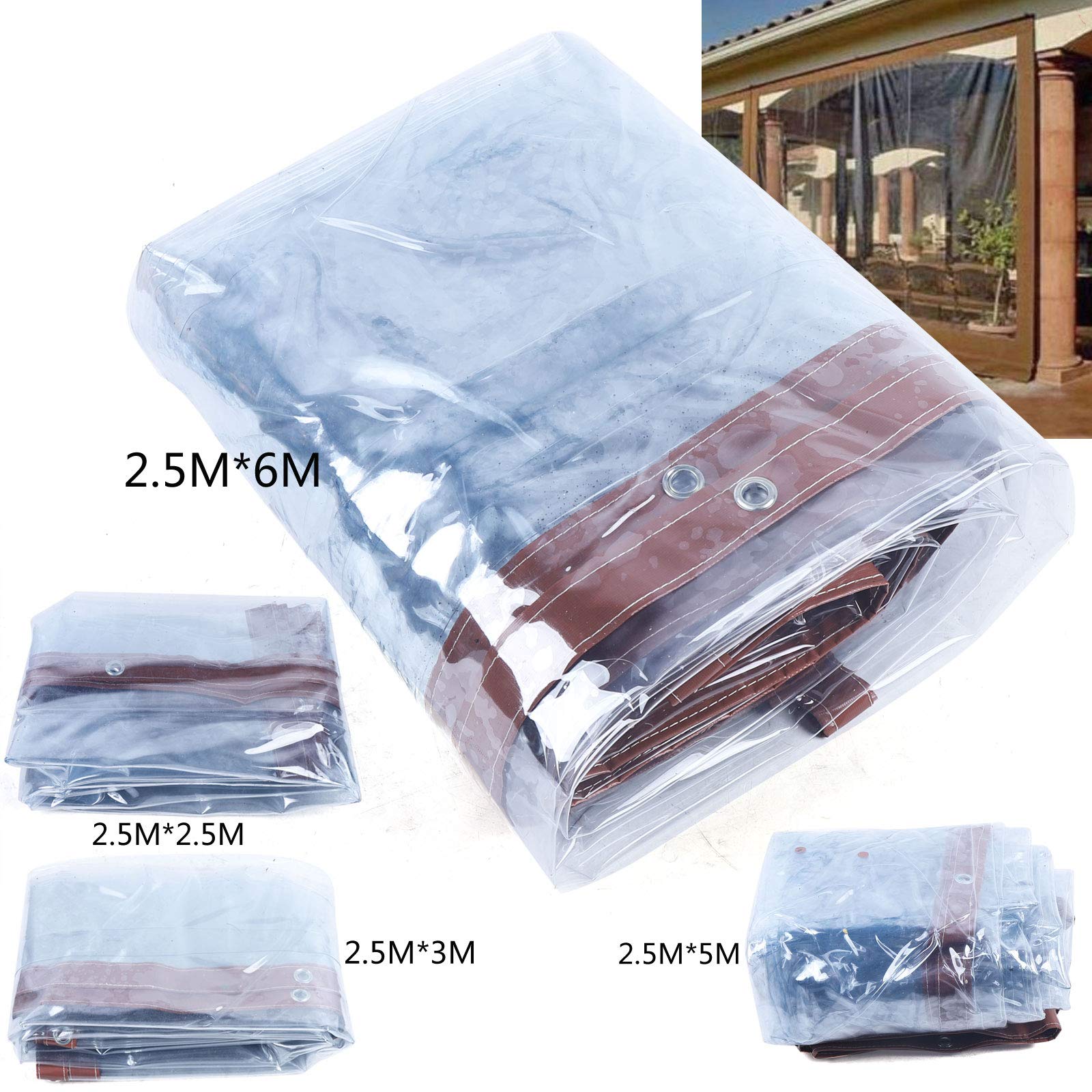 **Waterproof Clear Vinyl Awning - 8x16 Feet (2.5x5m) Commercial Grade Roll-Up Canopy for Patio, Tents & Outdoor Enclosures - UV Resistant & Durable (Brown) - Perfect for Restaurants, Backyards & Event Tents**