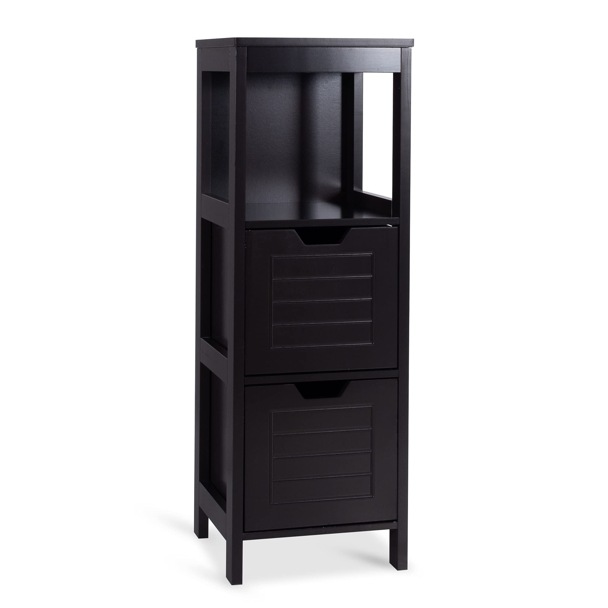 GLACER Wooden Bathroom Floor Storage Cabinet with 2 Removable Drawers - 12x12x35 Inches Espresso Finish - Organize Bathroom, Living Room, Bedroom & Office Essentials - Space-Saving Home Decor Solution