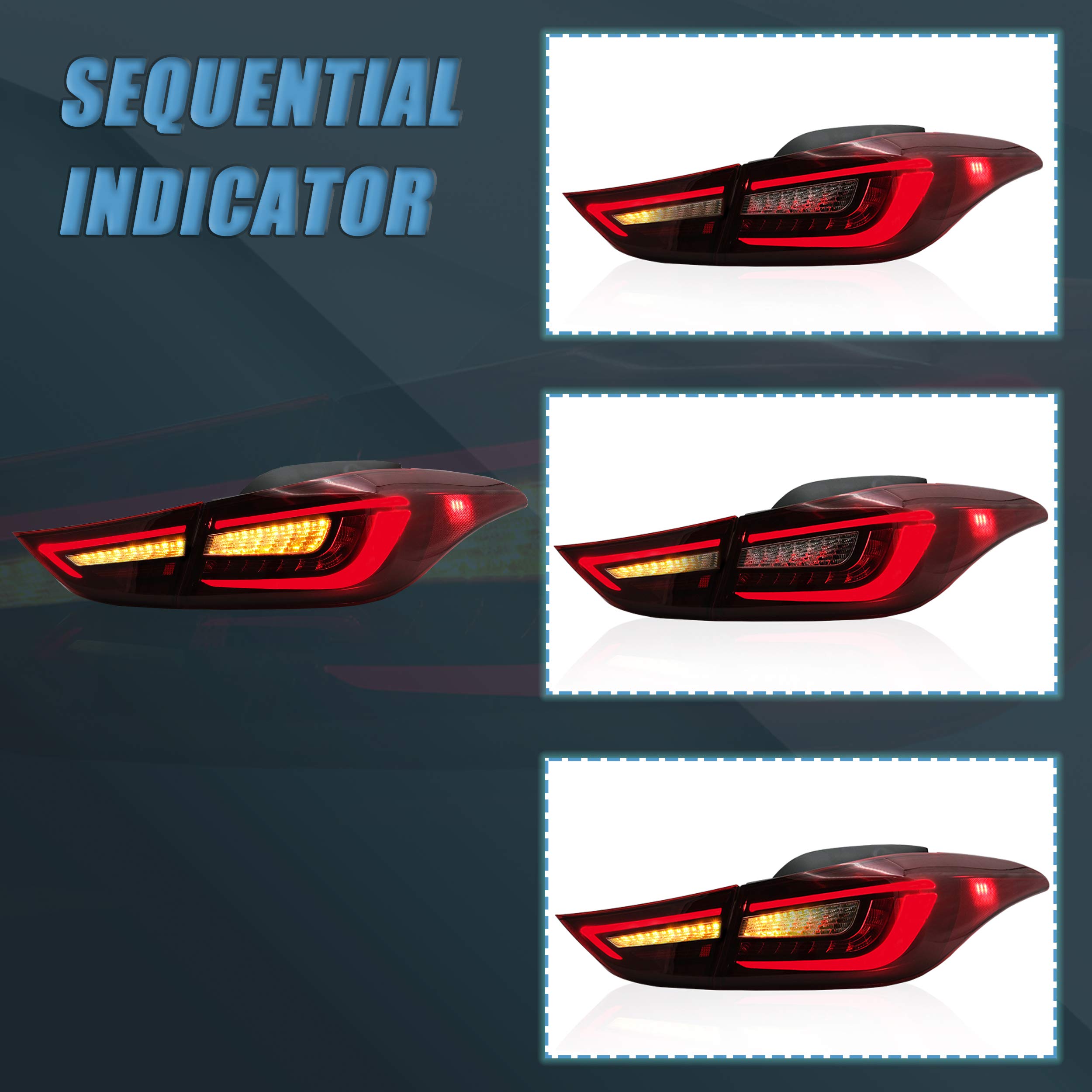 VLAND LED Tail Lights Assembly for 2011-2016 Hyundai Elantra 5th Gen & 2013-2014 Elantra Coupe - Plug & Play Red Lens - Easy Installation & Enhanced Visibility for Night Driving