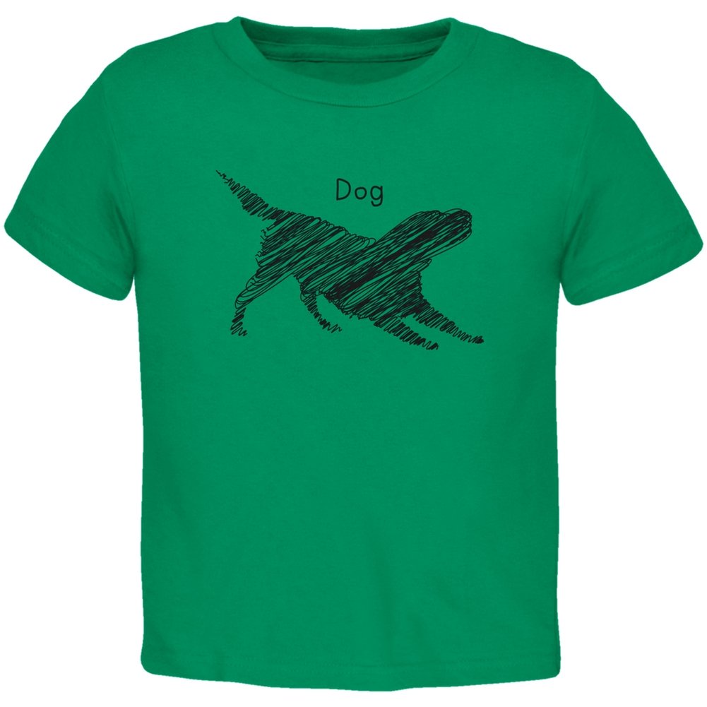 Kelly Green Dog Scribble Drawing Toddler T-Shirt for Boys & Girls - 4T Size | Cute Animal Graphic Tee for Playdates, Daycare & Family Outings