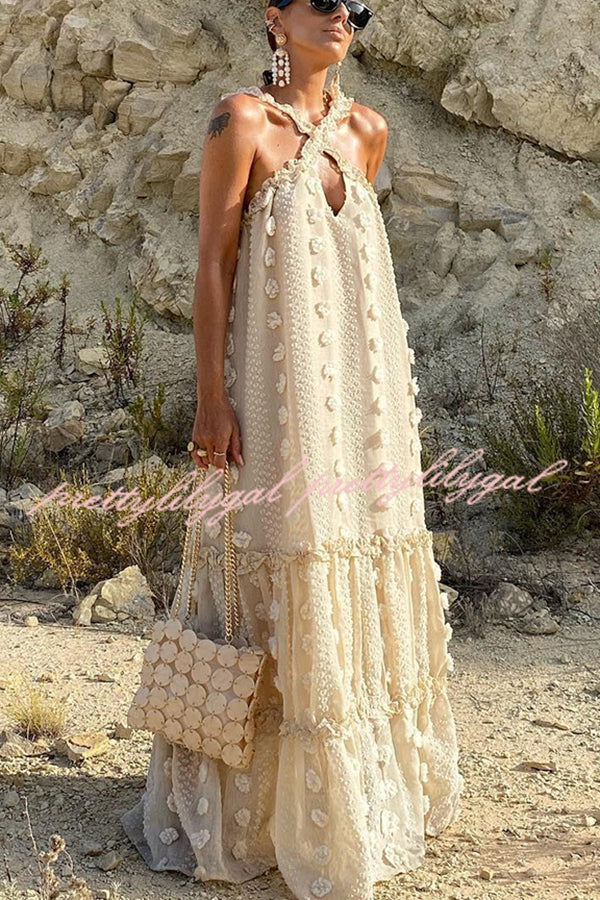 Sweet By The Sea Floral Halter Maxi Dress - Boho Beach Wedding, Summer Vacation & Tropical Party Outfit