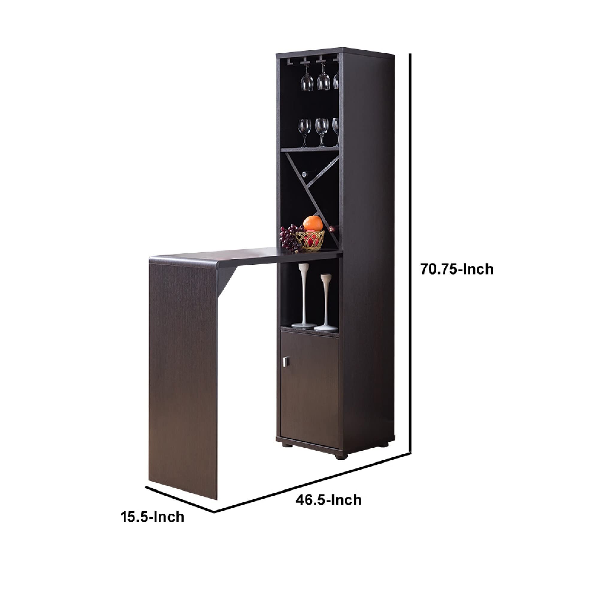 Benjara Solid Wood Wine Cabinet with Spacious Storage & Bar Table - Rustic Brown Finish | Perfect for Dining Room, Bar Corner & Home Entertaining