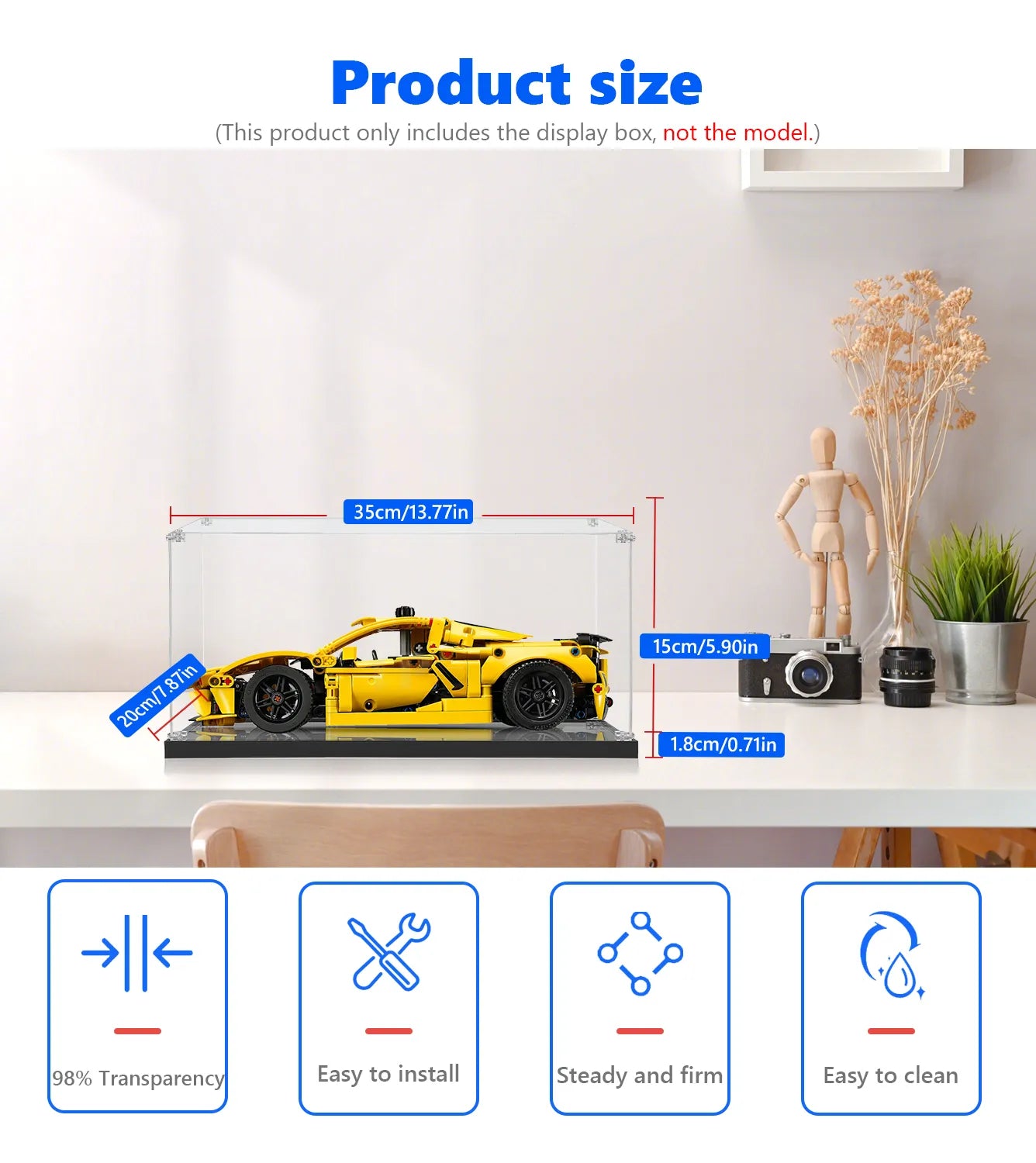 LEGO Technic™ Chevrolet Corvette Stingray 42205 Display Case - Protective Showcase for LEGO Car Models - Perfect for Collectors & Home Decor