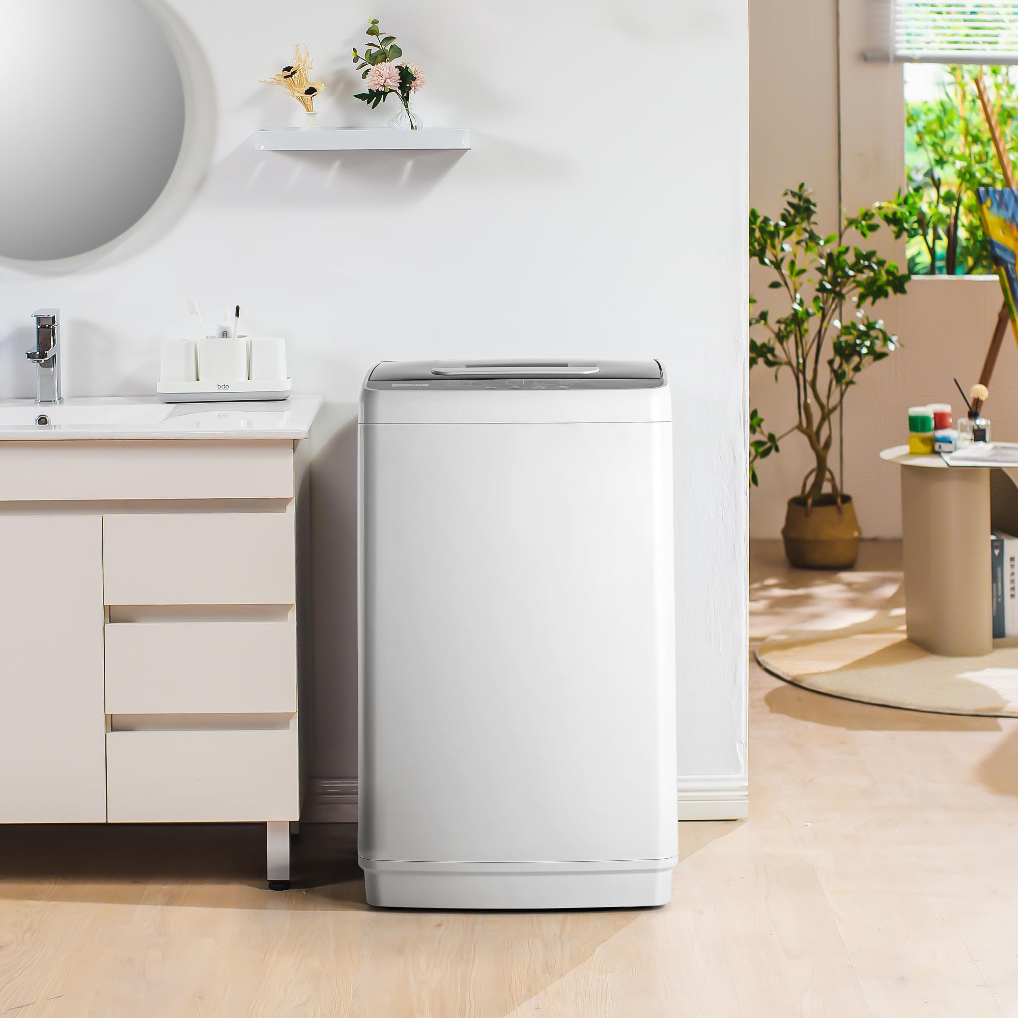 Euhomy 1.03 cu.ft Portable Washing Machine - 8.8LBS Capacity Compact Washer with 10 Programs & 5 Water Levels, Drain Pump, LED Display - Perfect for Apartments, RVs, Tiny Homes & Laundry Rooms - Light Gray Portable Washer for Small Spaces & Travel
