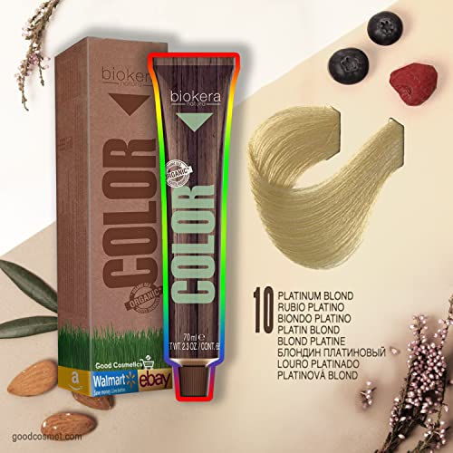 Salerm Biokera Permanent Natural Organic Hair Color Dye - 10 Platinum Blond (25 Minutes) - Ammonia-Free & Vegan Formula for Salon-Quality Results at Home | Perfect for Blonde Highlights, Root Touch-Ups & Full Hair Coloring