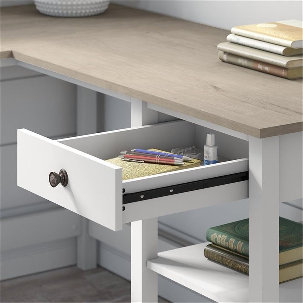 UrbanPro Farmhouse 60W L-Shaped Computer Desk with Desktop Organizer - Home Office Workstation for Small Spaces, Gaming & Study Desk with Storage Shelf