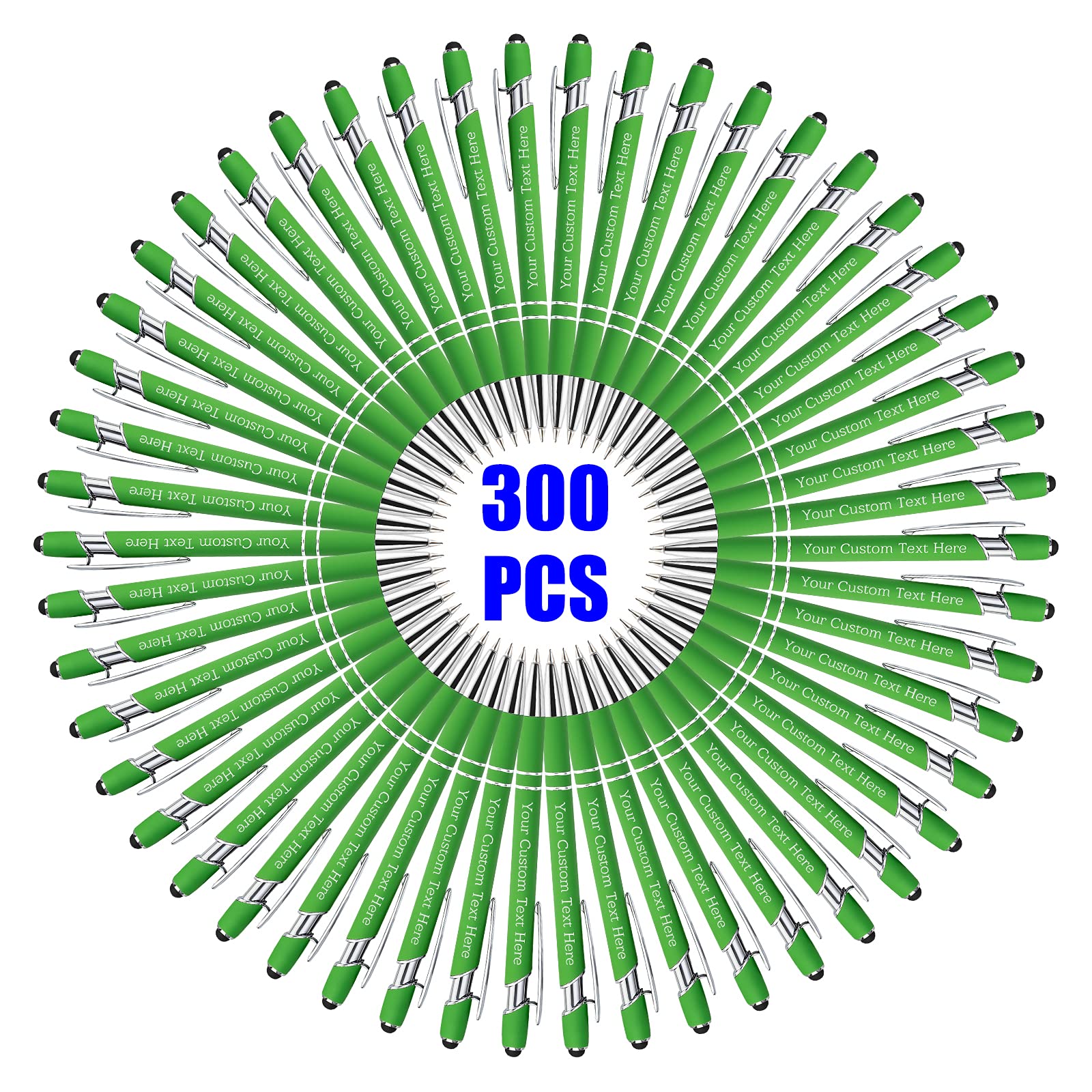 300 Pcs Personalized Custom Pens Bulk - Free Engraving with Name/Message - Custom Ballpoint Pens & Stylus for Business, Office, Graduation - Unique Gifts for Men, Christmas, Birthday - Light Green - Perfect for Corporate Events, Promotions & Special Occasions