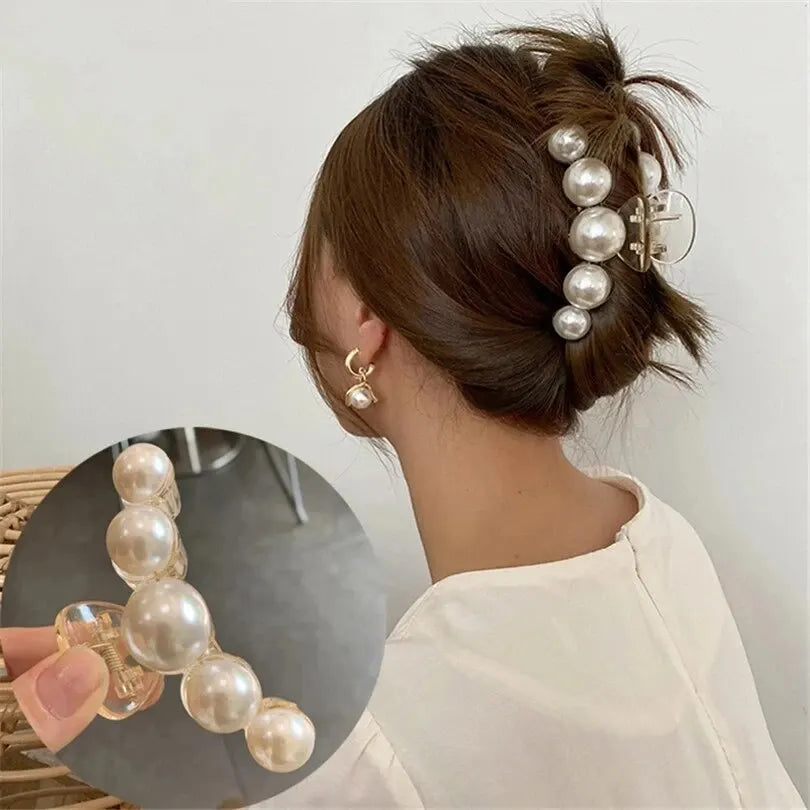 Elegant Large Acrylic Pearl Hair Clips for Women - Big Size Hair Claw Barrettes for Styling, Updos & Makeup - Perfect for Weddings, Parties & Everyday Hair Accessories
