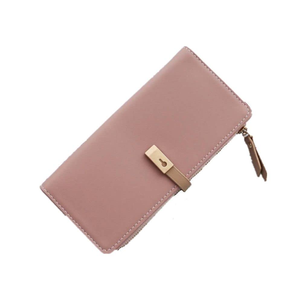 Stylish Pink Zipper Clutch Wallet for Women - Long Leather Money Bag with Multi Card Pockets & Money Clip - Perfect for Everyday Use, Travel, and Gift Giving