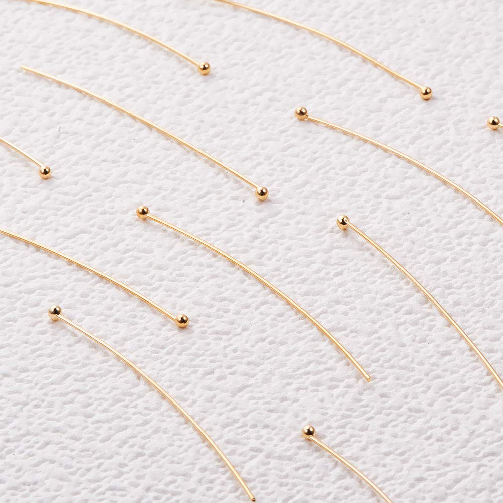 BENECREAT 100PCS 18K Real Gold Plated Ball Head Pins - 22 Gauge, 45mm (1.8