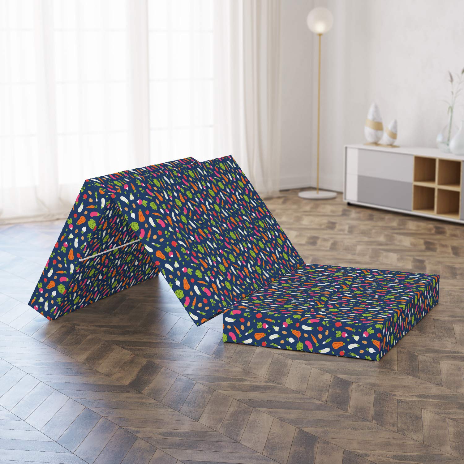 Ambesonne Vegetable Print Foldable Mattress - Carrot, Zucchini, Garlic Design - 74.8