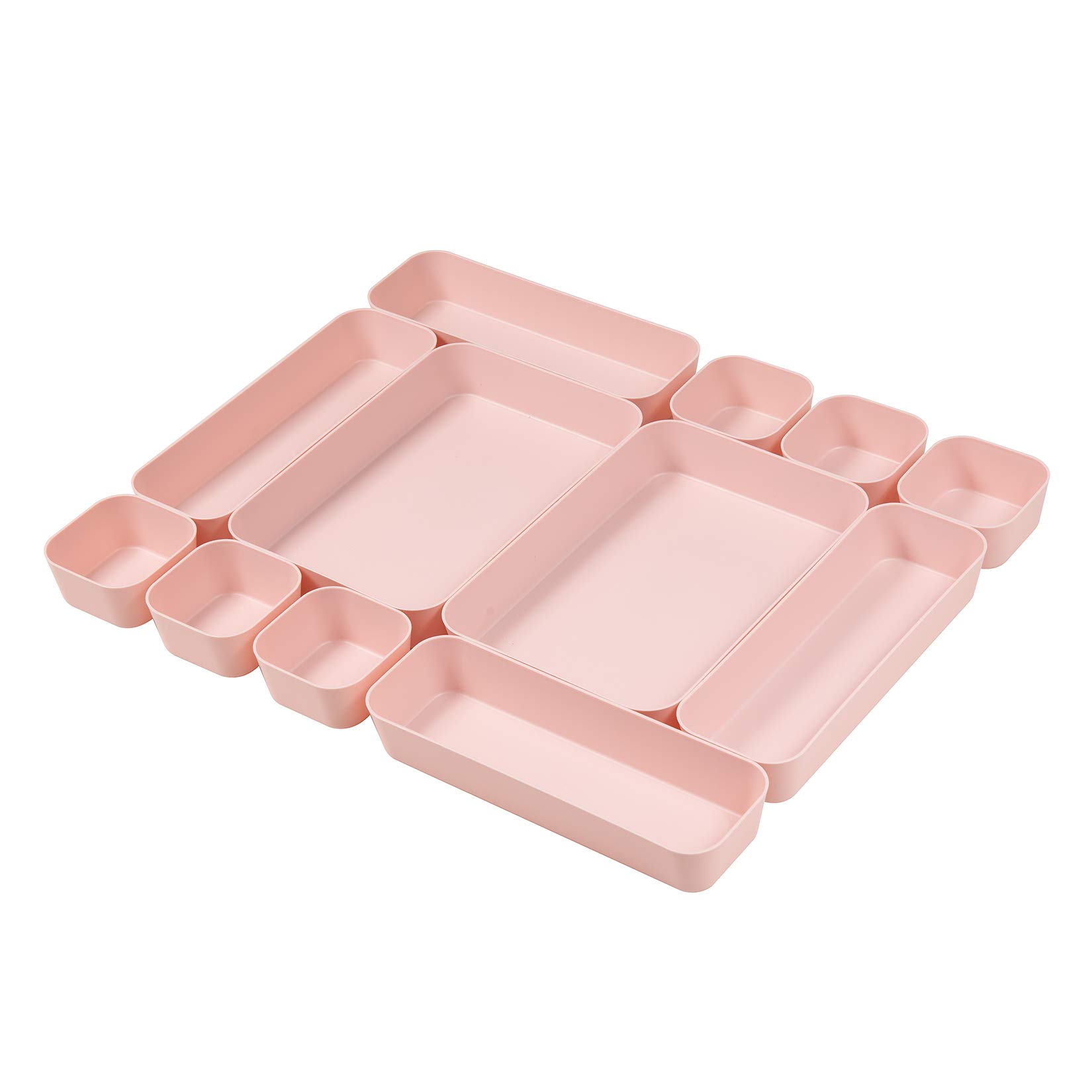 12-Pack Pink Plastic Drawer Organizers for Makeup, Bathroom, Office & Kitchen - Stackable Storage Containers for Vanity, Desk & Cabinet Organization (Home & Office Use)